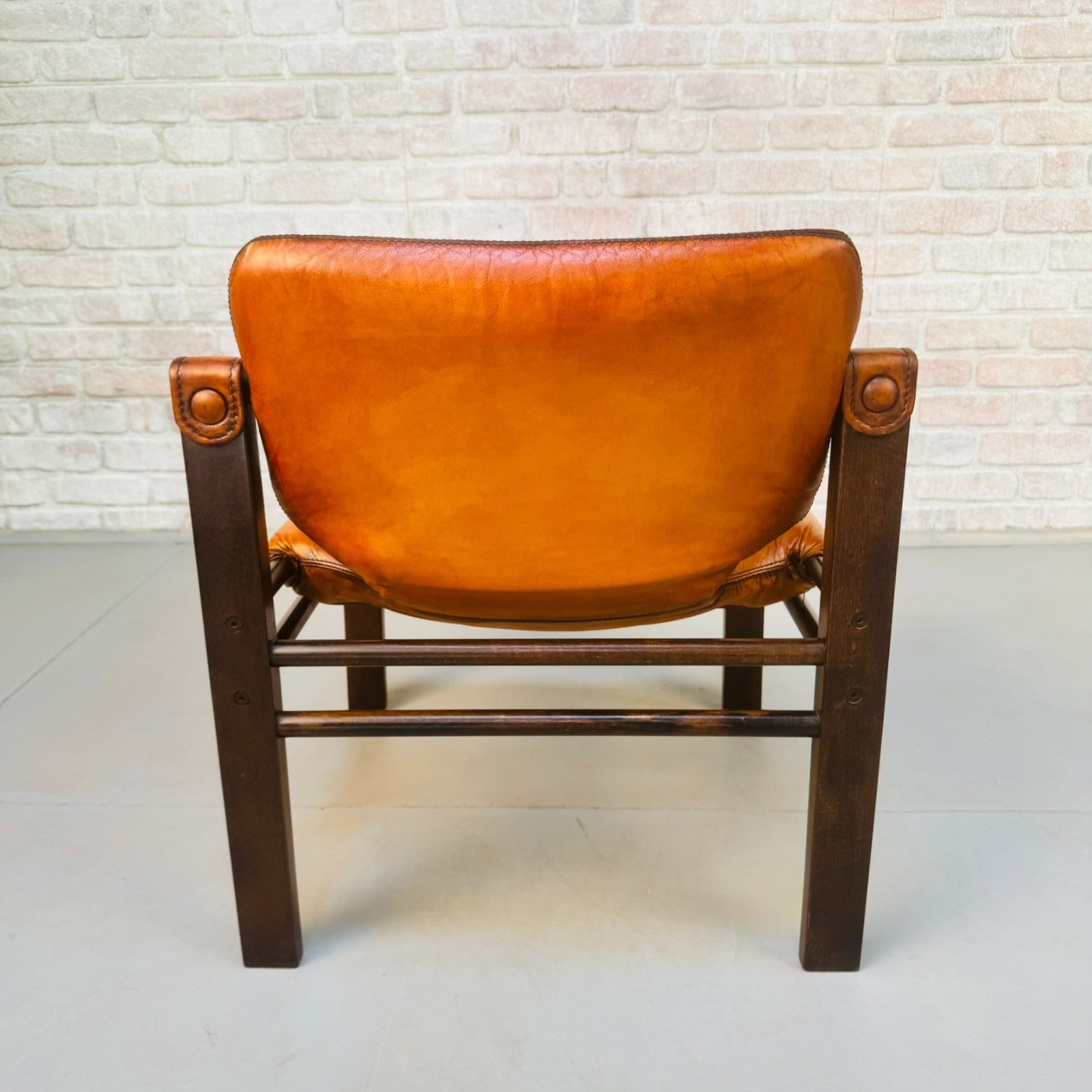 Vintage Danish Safari Chair | Hand Dyed Tan Leather | Solid Beech Frame
