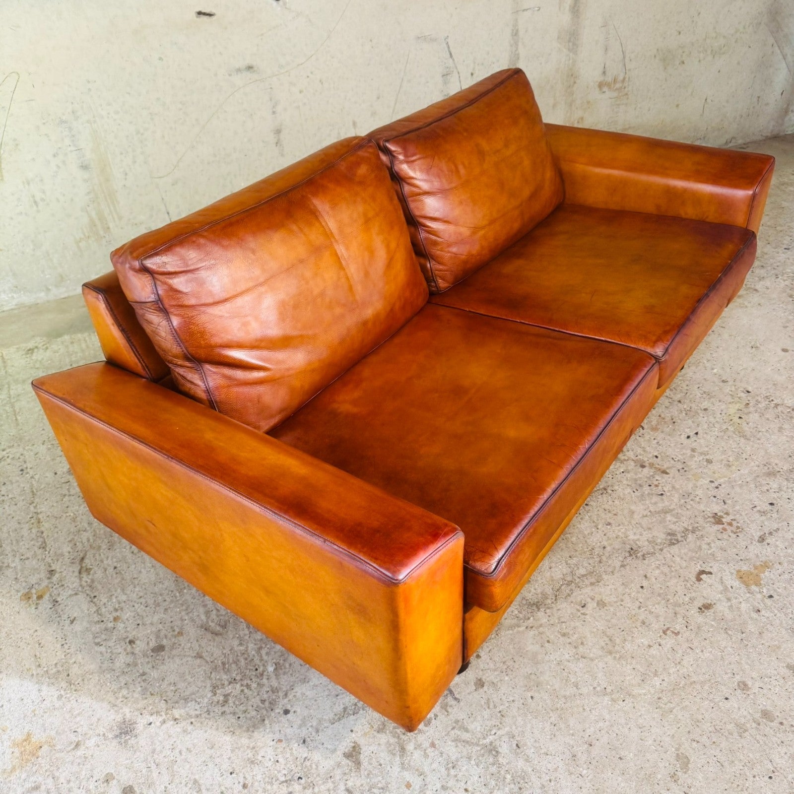 Vintage Pair of Mogens Hansen Tan Leather Two-Seater Sofas