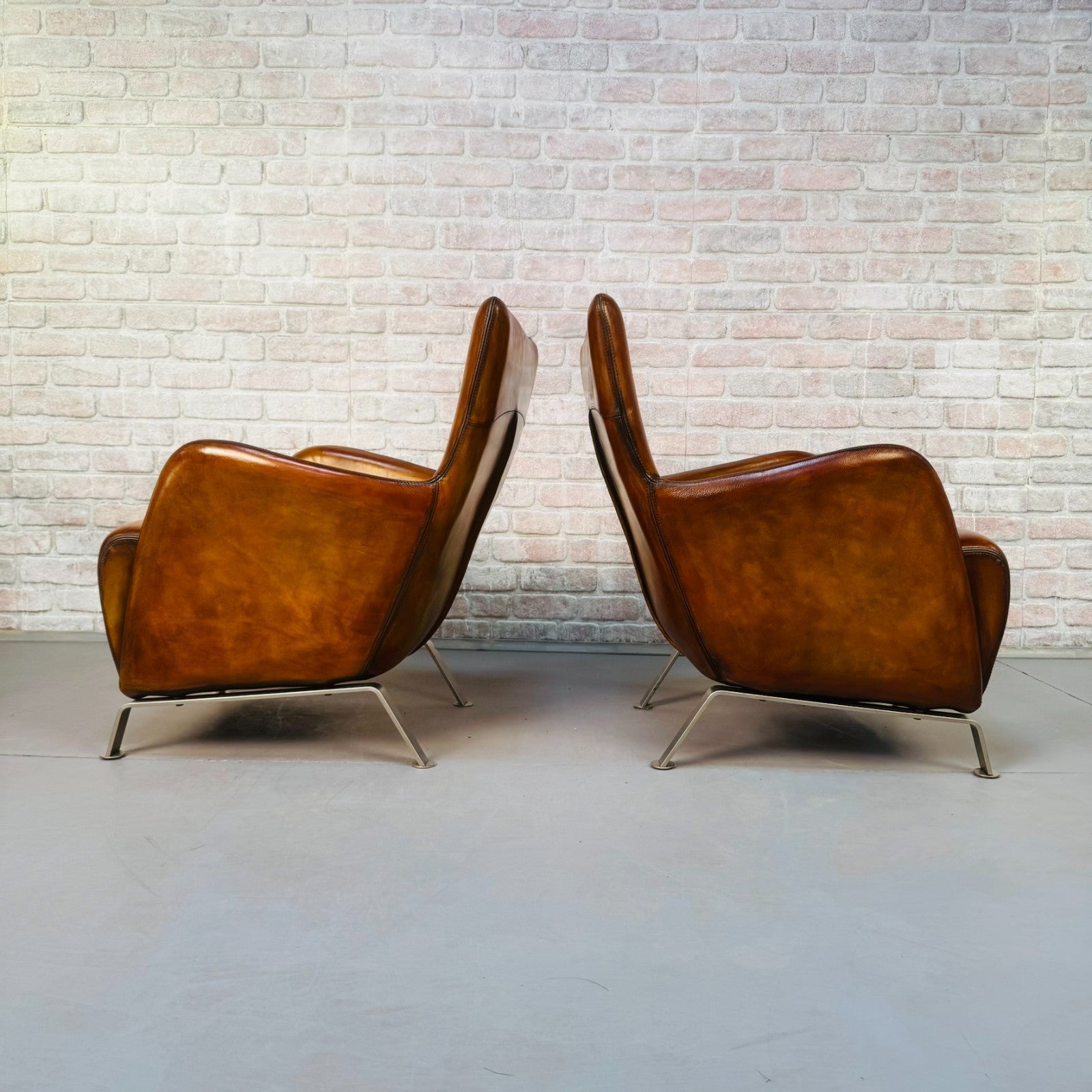 Contemporary Danish Hand Dyed Light Tan Leather Armchairs