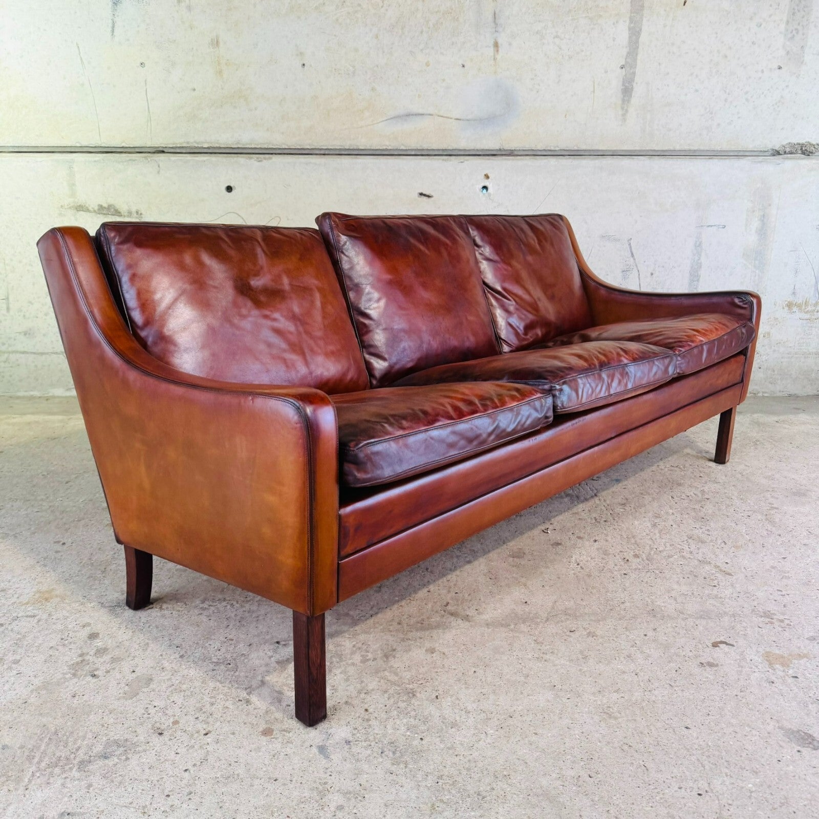 Elegant Vintage Danish 1970s Mogens Hansen Three-Seater Tan Leather Sofa