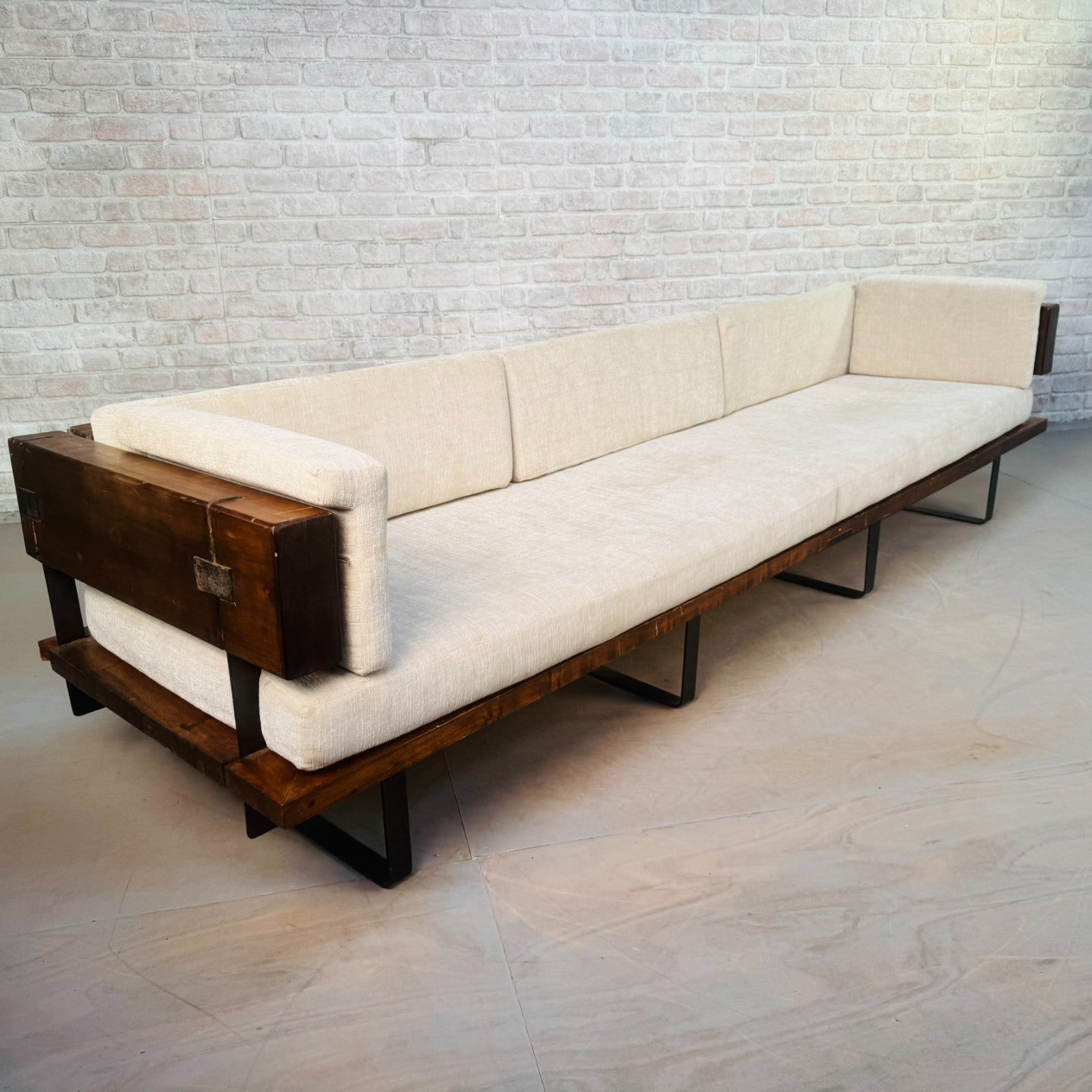 Very Long Mid-Century Inspired Rustic 4 Seater Sofa