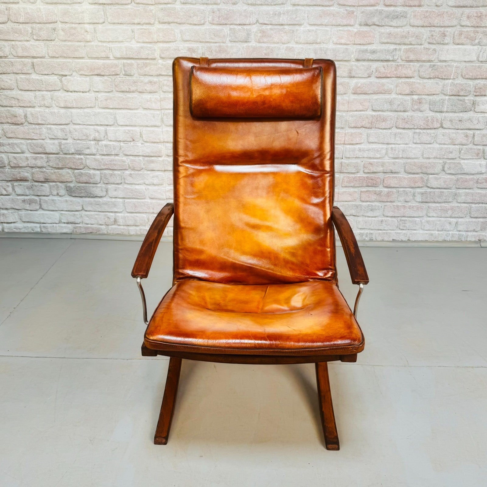Vintage Danish Mogens Hansen Tan Leather Easy Chair & Footstool
