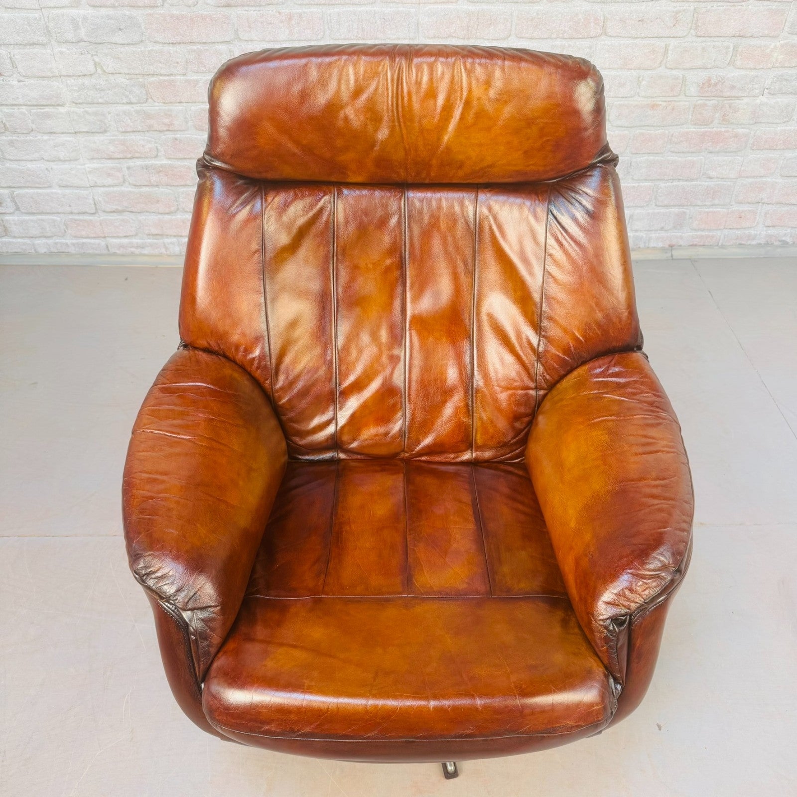 Vintage Danish Tan Leather Swivel Chair