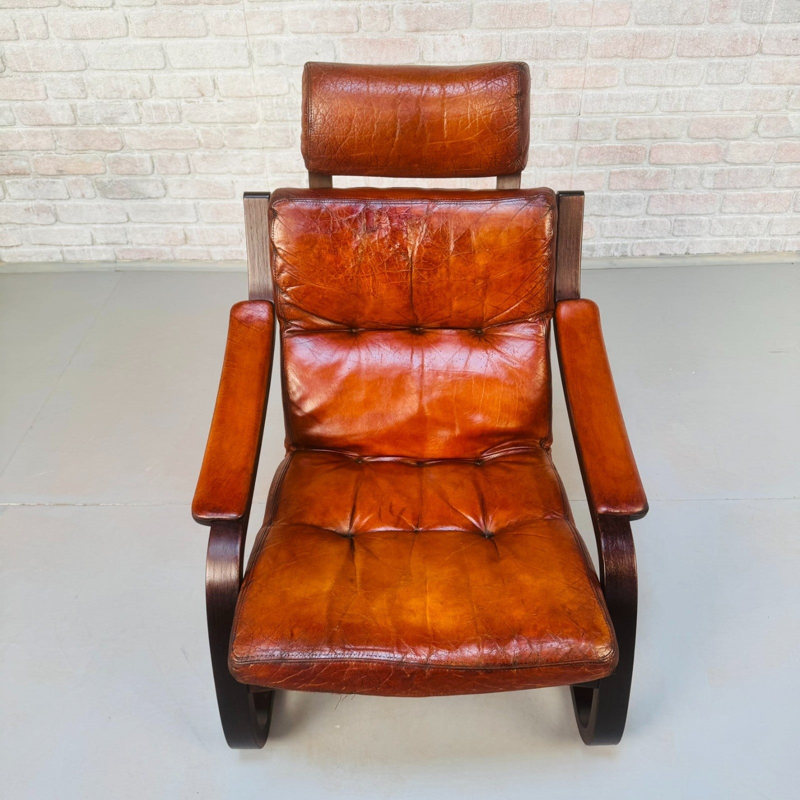 Vintage 1970s Skippers Møbler Danish Bentwood Cantilever Leather Armchair