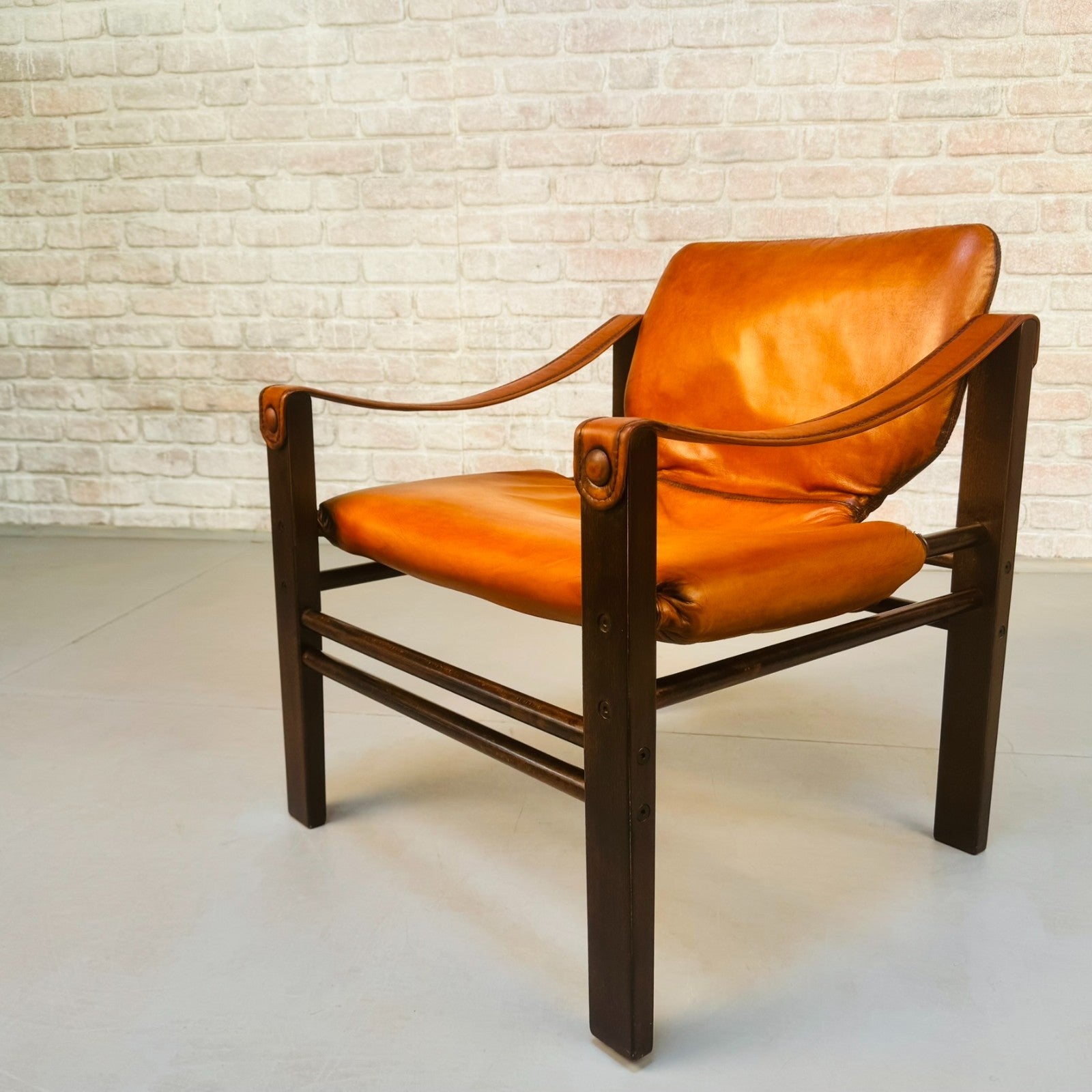 Vintage Danish Safari Chair | Hand Dyed Tan Leather | Solid Beech Frame