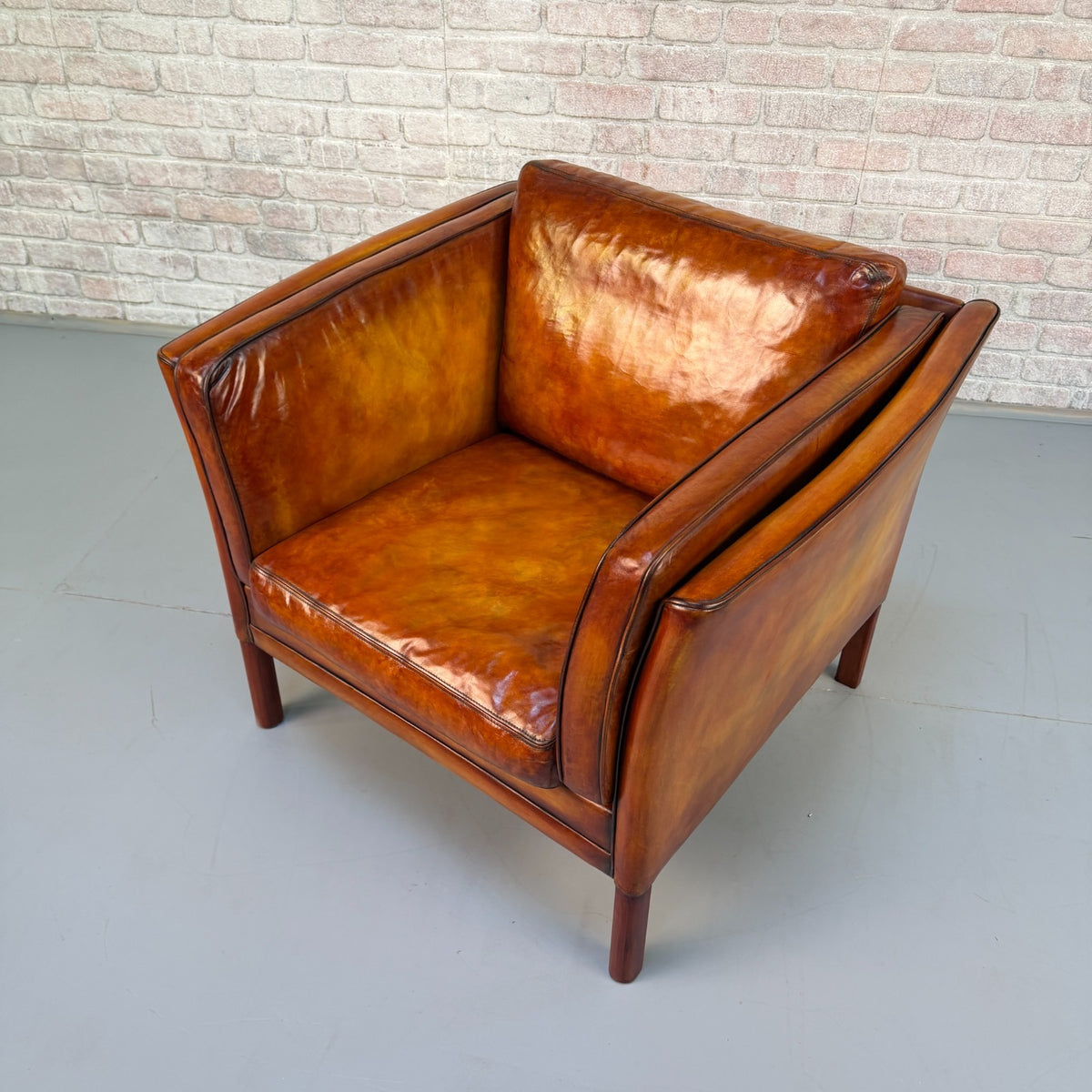 Vintage Danish Tan Leather Armchair – Hand Dyed Beautiful Patina