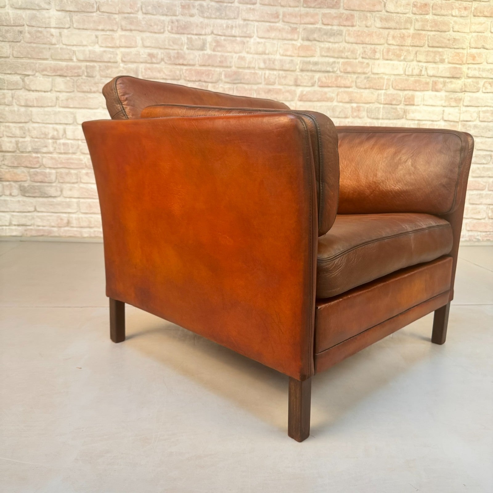 Vintage 1970s Danish Buffalo Leather Armchair | Hand Dyed Tan Leather