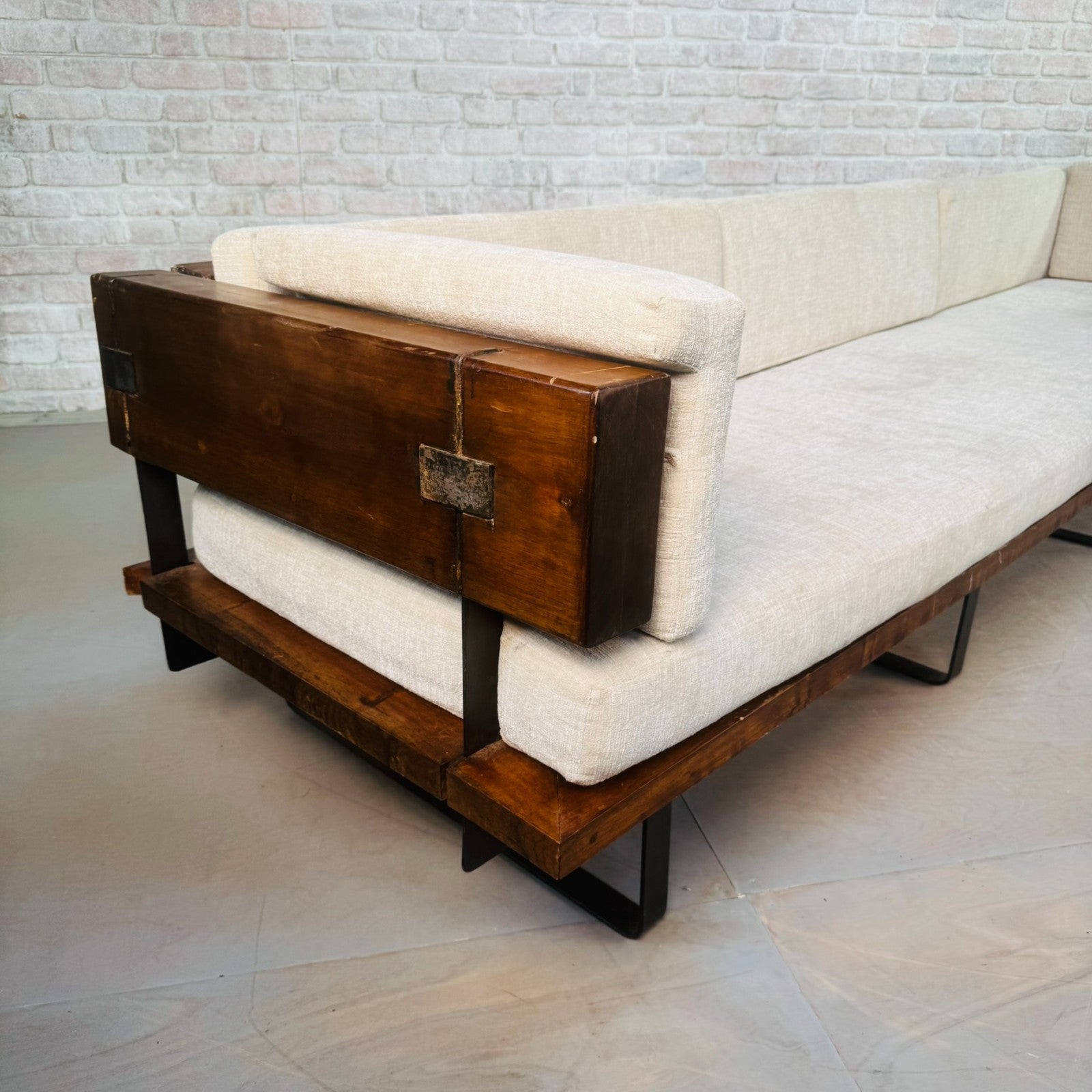 Very Long Mid-Century Inspired Rustic 4 Seater Sofa
