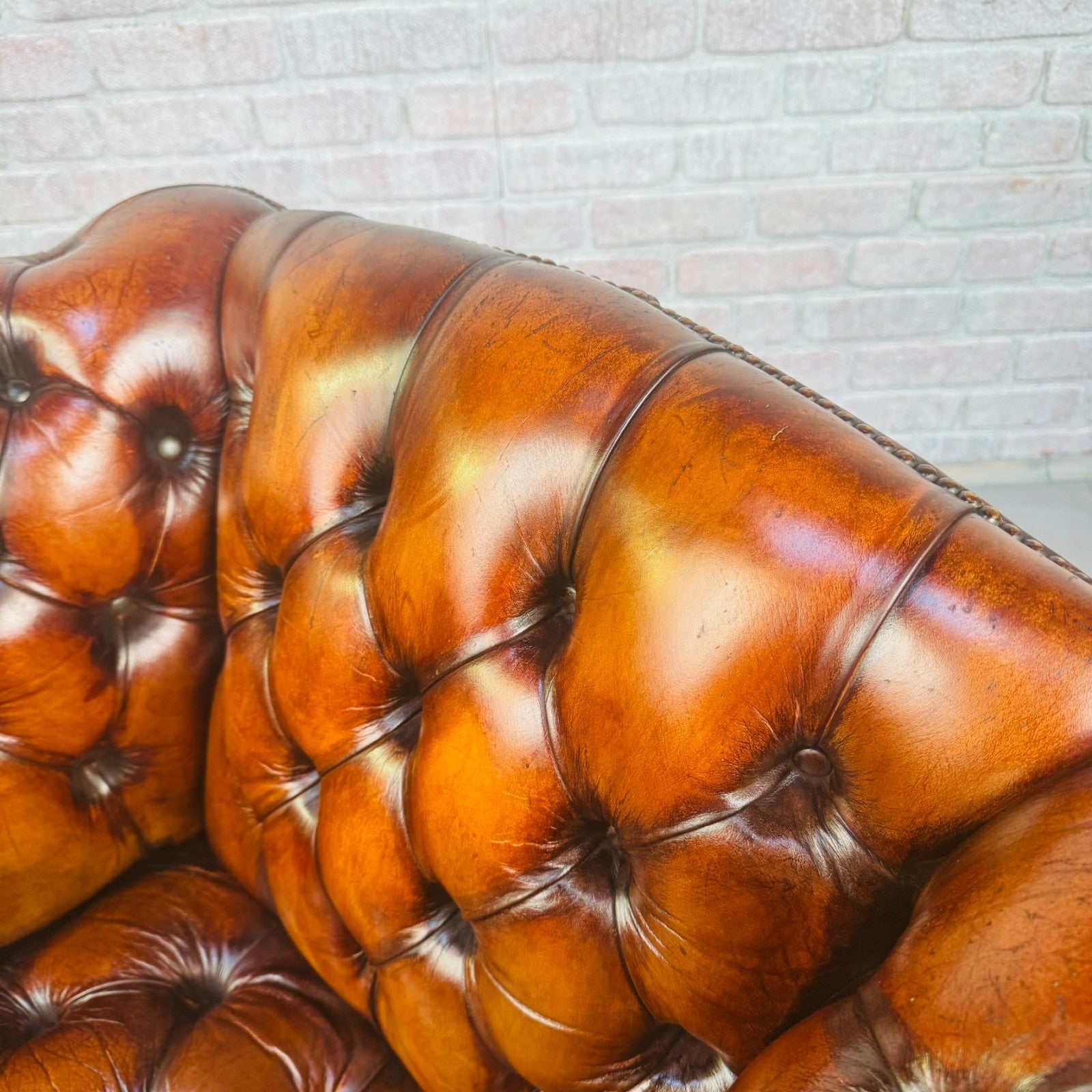 Vintage English Chesterfield Tan Leather Armchair Ball & Claw Mahogany Chair