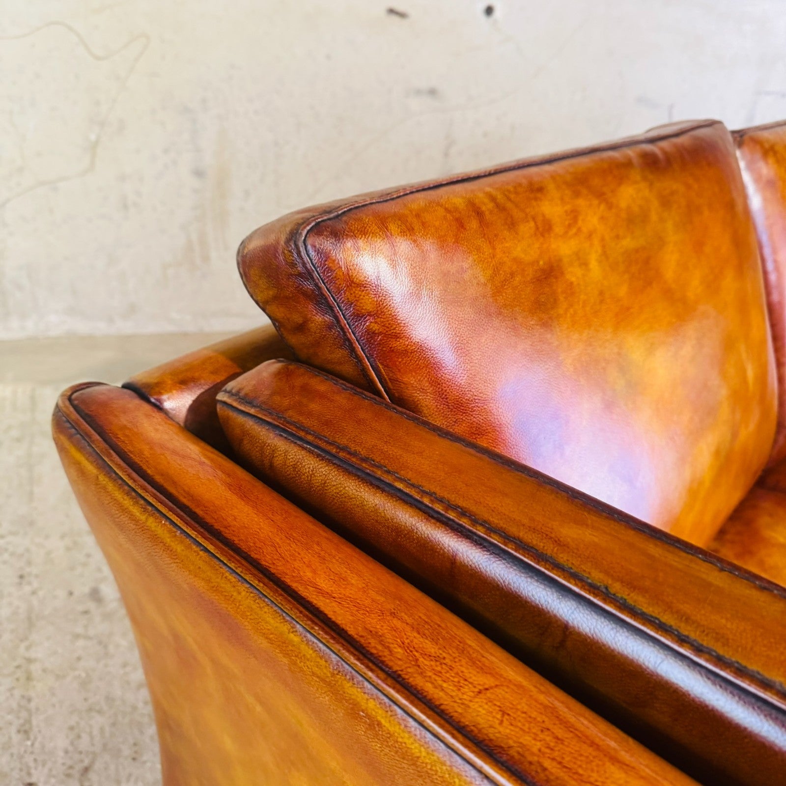 Vintage Danish Light Tan Leather Three-Seater Sofa