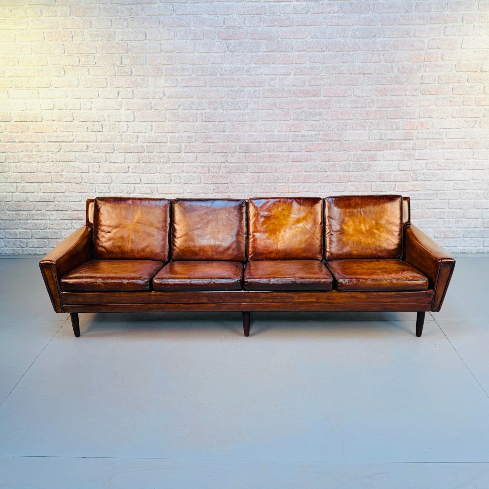 Vintage 1970s Danish George Thams Tan Hand-Dyed Leather Four Seater Sofa