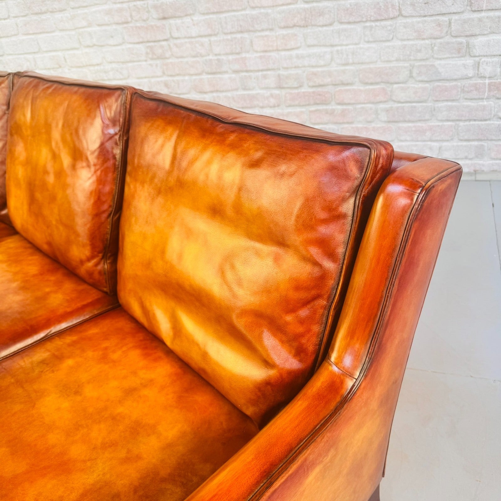 Vintage Danish Three Seater Tan Leather Sofa