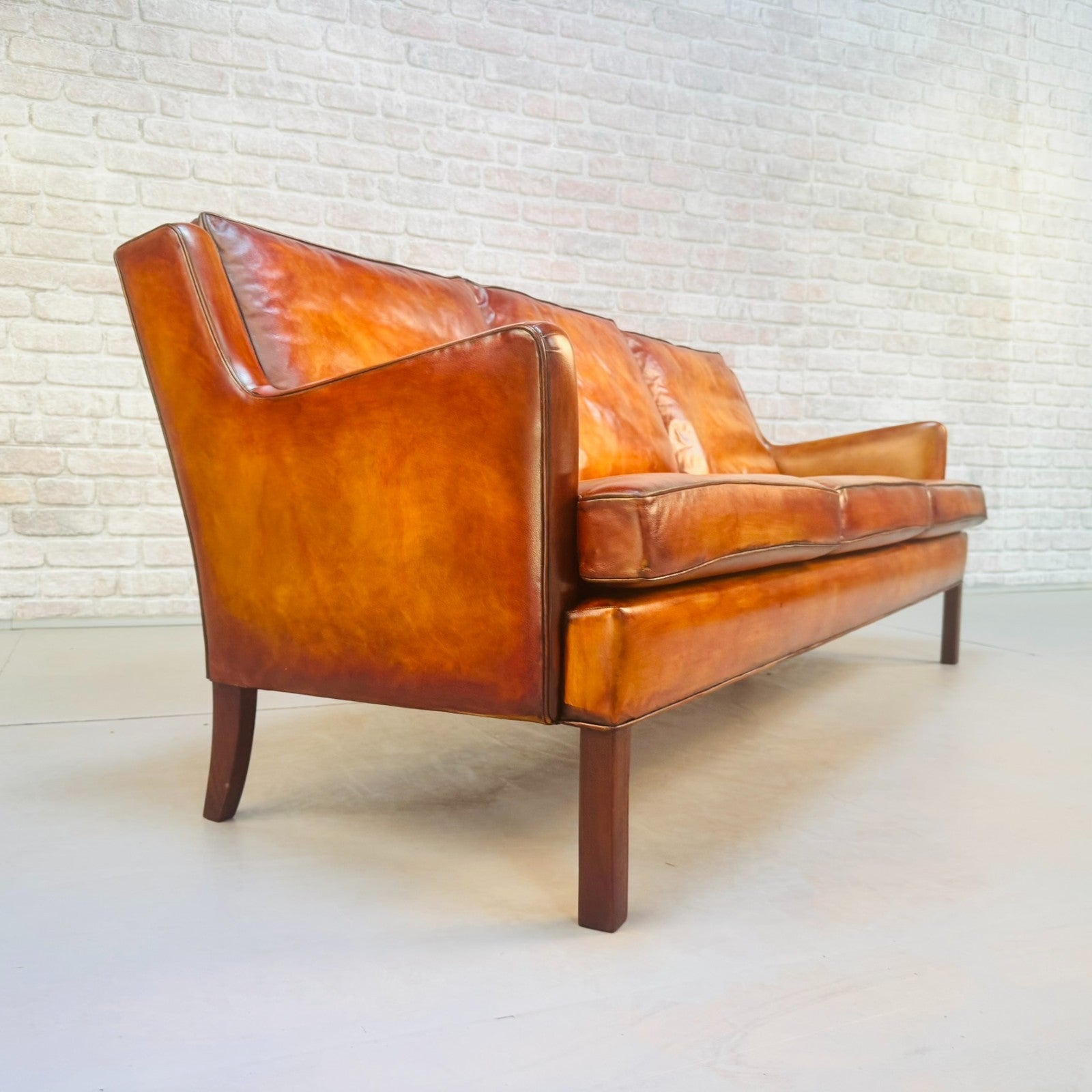 Vintage Danish Three Seater Tan Leather Sofa