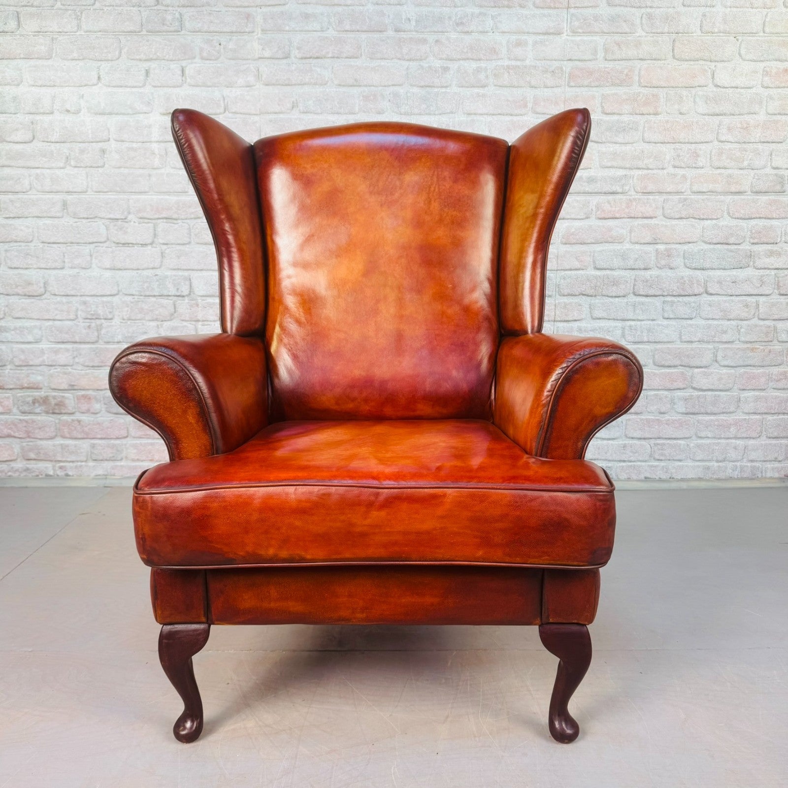 Vintage Danish Wingback Tan Leather Chair & Footstool