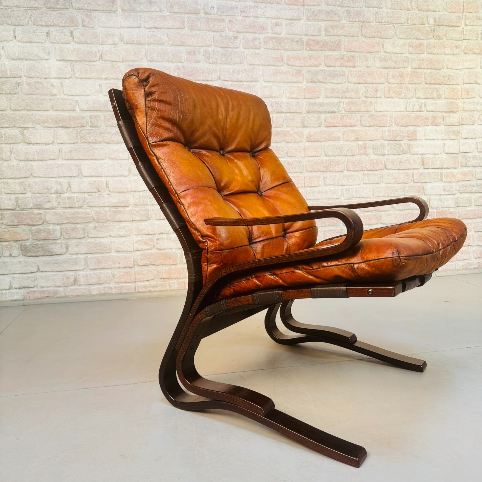 Vintage Danish Einar Hove Skyline Bentwood  Tan Buffalo Leather Armchair