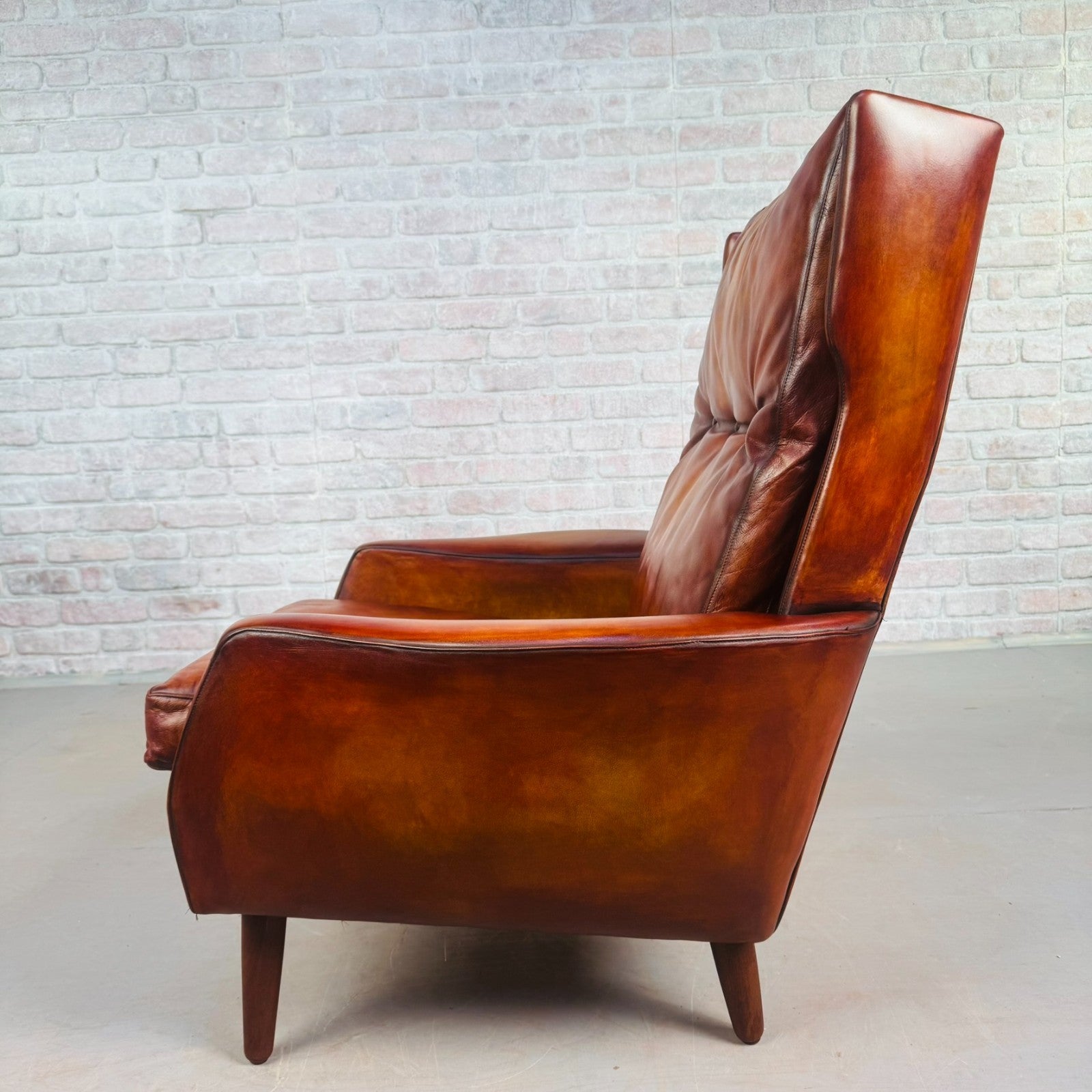 Vintage Danish Cognac Leather High Back Armchair by Skippers
