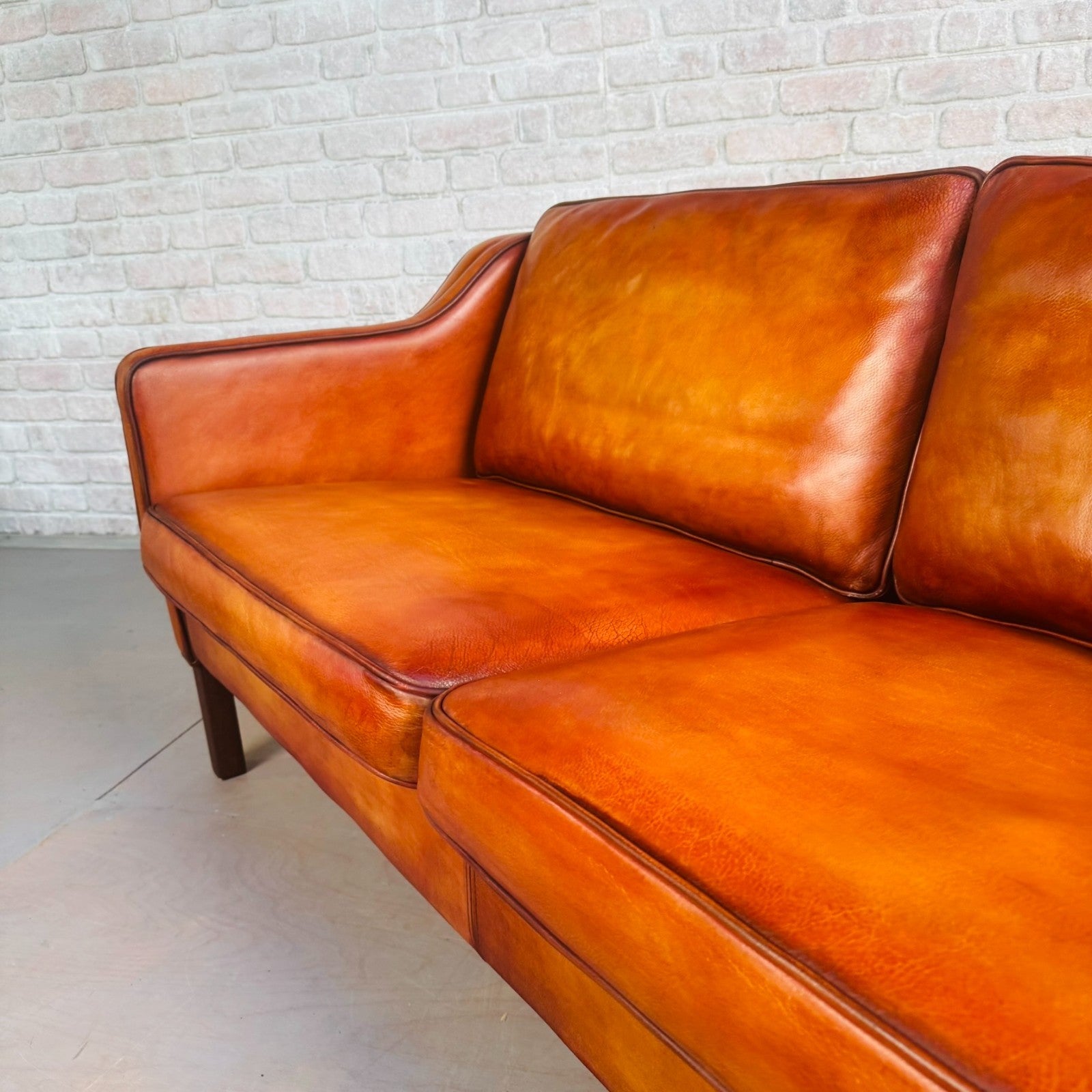 Stylish Pair of Vintage Danish Tan Leather 2.5 Seater Sofas