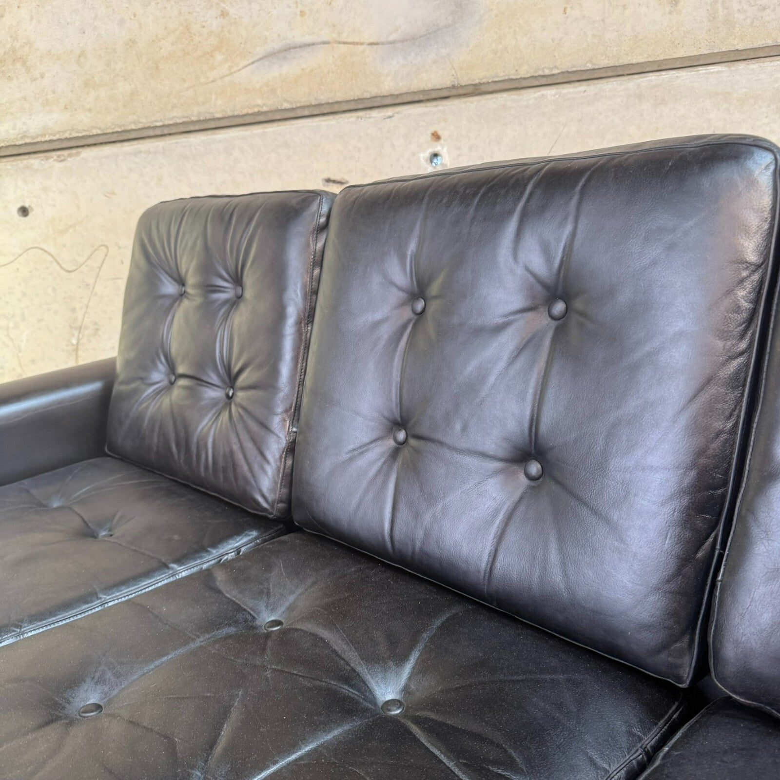 Danish 1970s Black Leather Three-Seater Sofa by Hans Olsen – Sleek Design