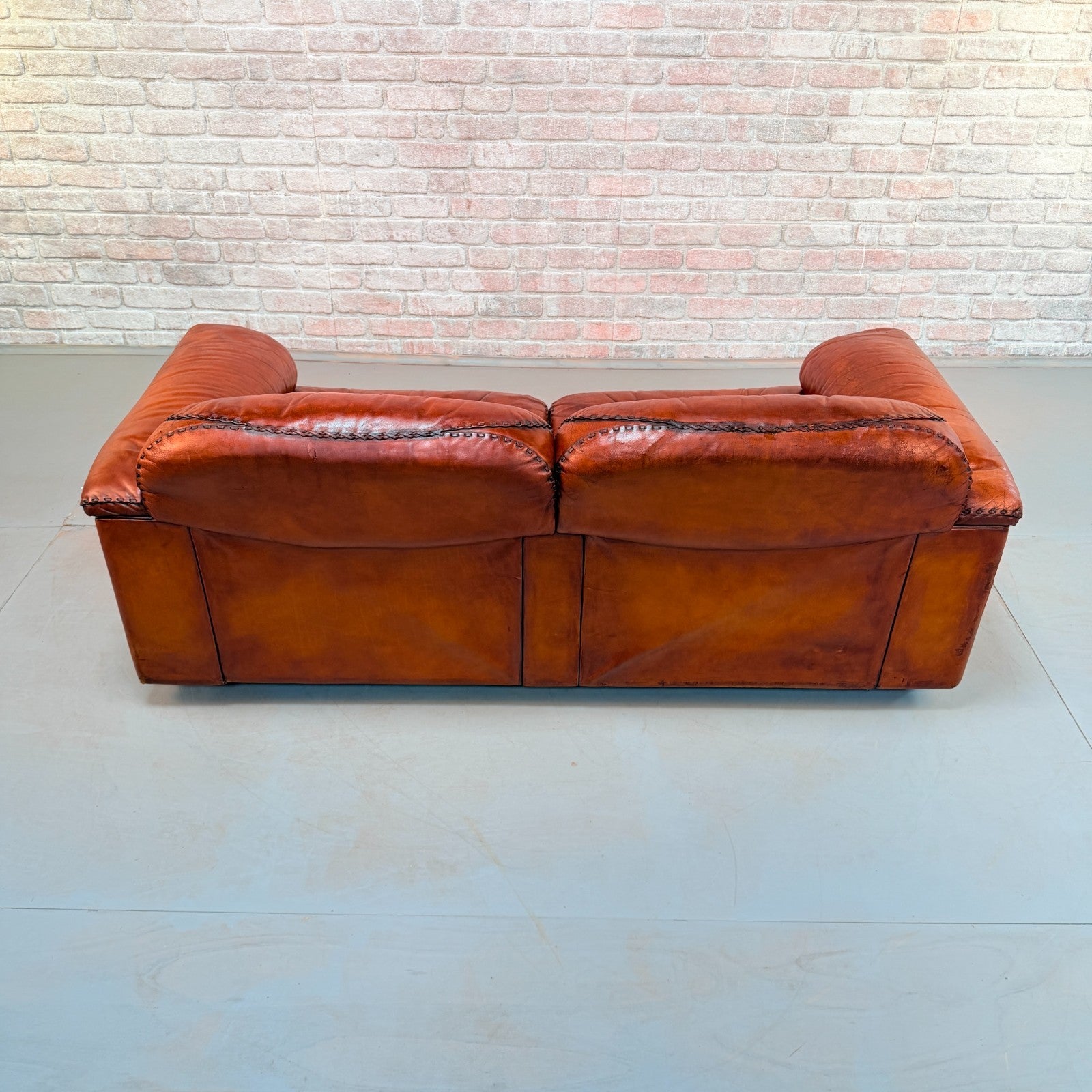 Vintage 70s De Sede DS-101 Two Seater Sofa & Footstool Cognac Leather Switzerlan