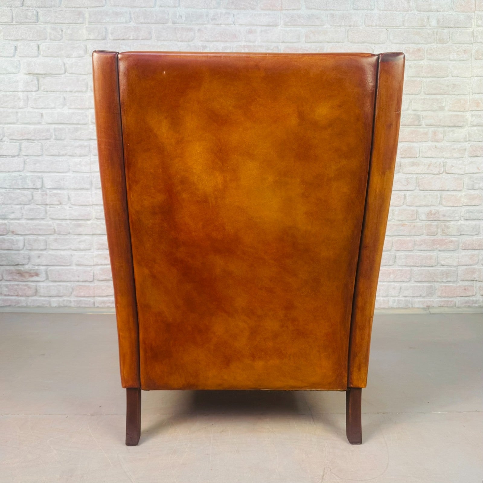 Vintage 1970s Danish High Back Tan Leather Armchair Mid Century Lounge Chair