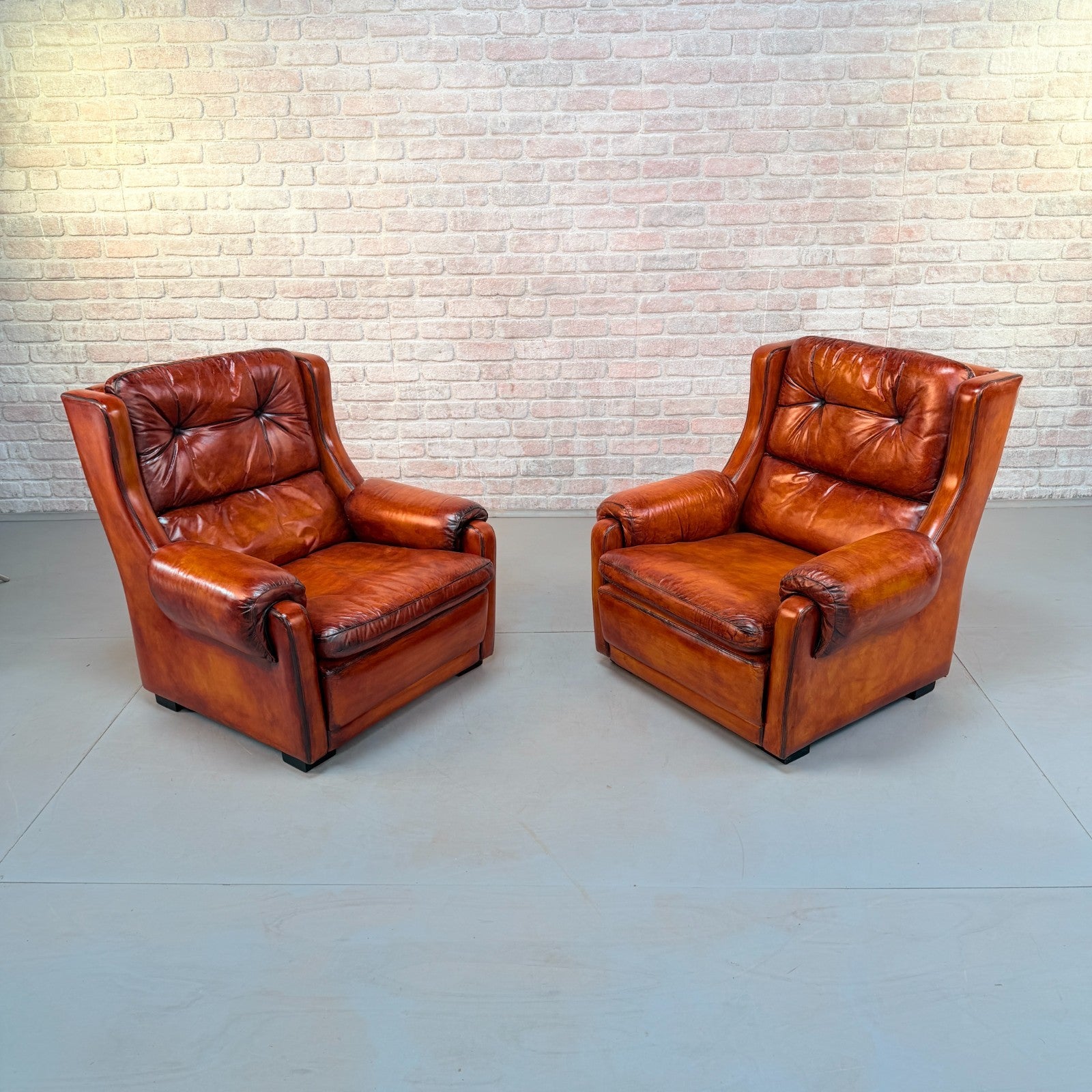 Pair of Mid-20th Century English Gimson & Slater Cognac Leather Armchairs