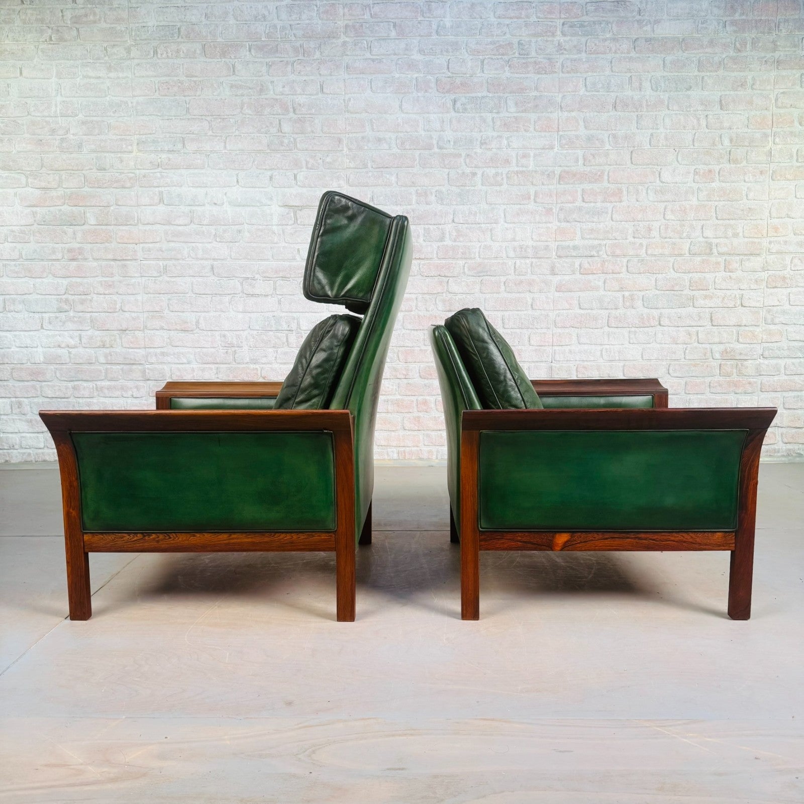 1960s Danish Green Leather Three-Seater Sofa & His & Hers Armchairs Golstrup