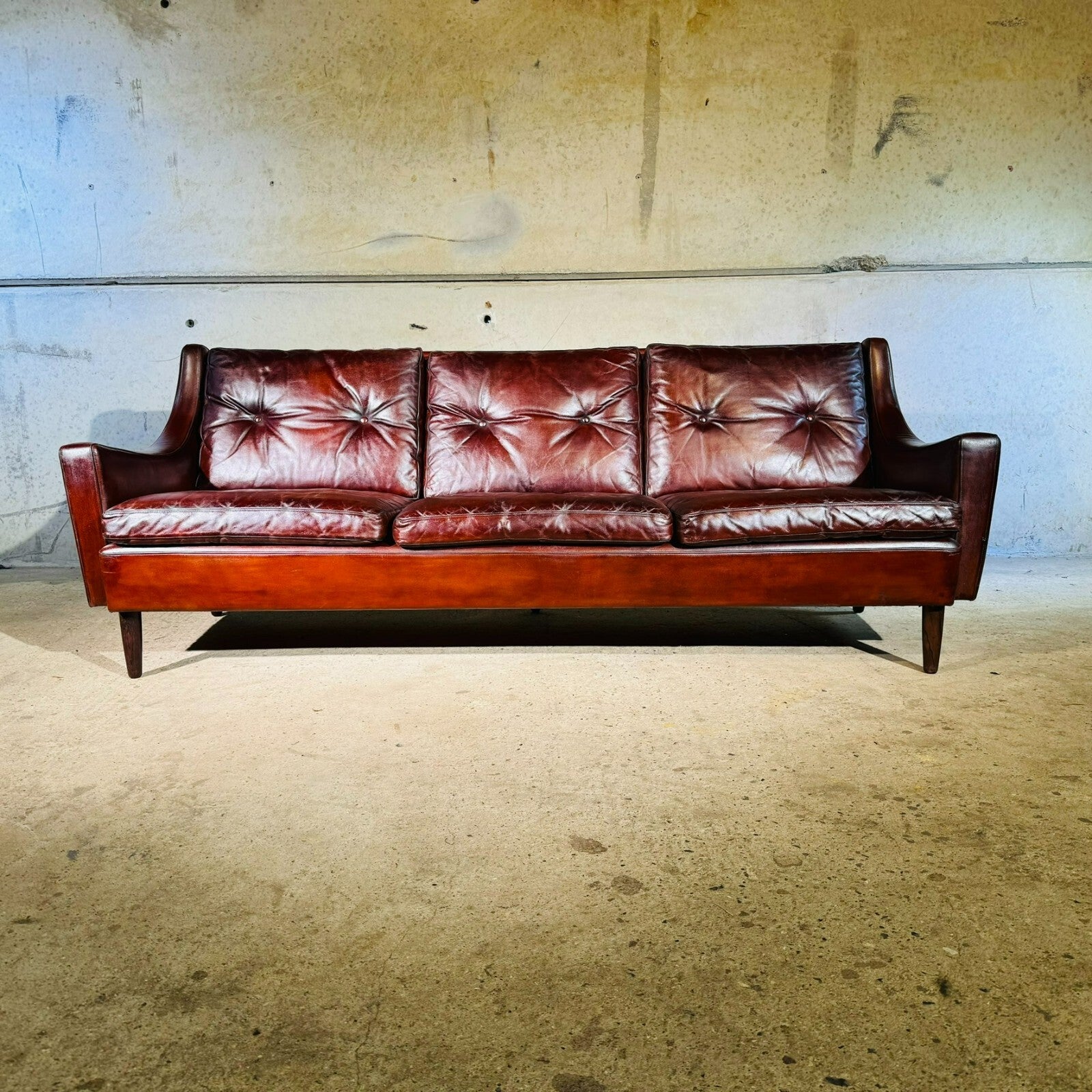 Vintage 1970s George Thams Danish Chestnut Three-Seater Leather Sofa