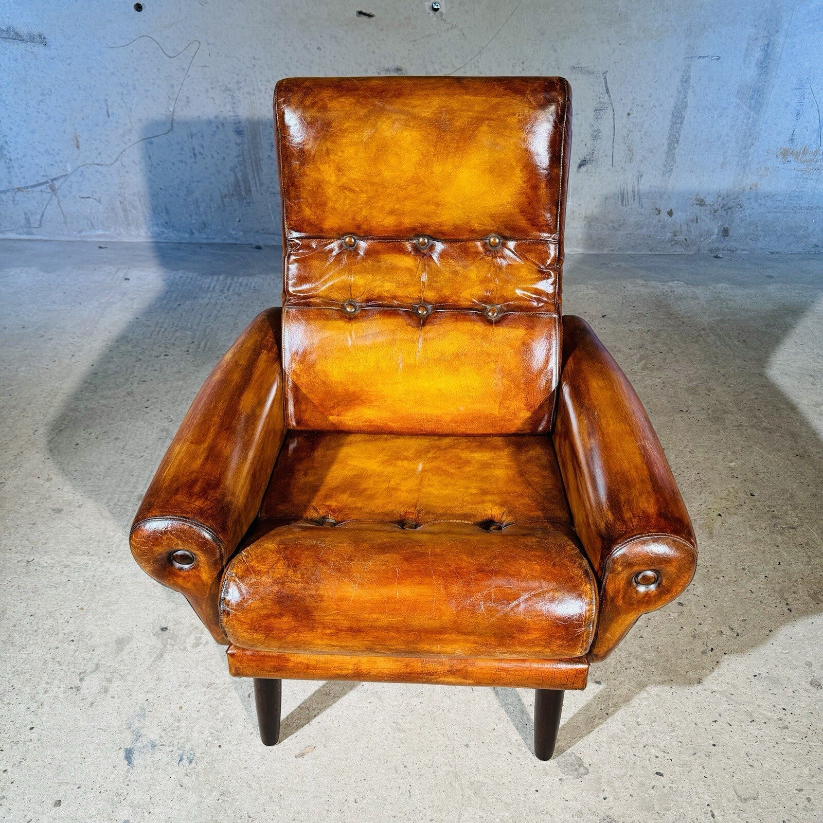 Vintage Danish Leather Armchair - Neat Proportions, Vibrant Light Tan