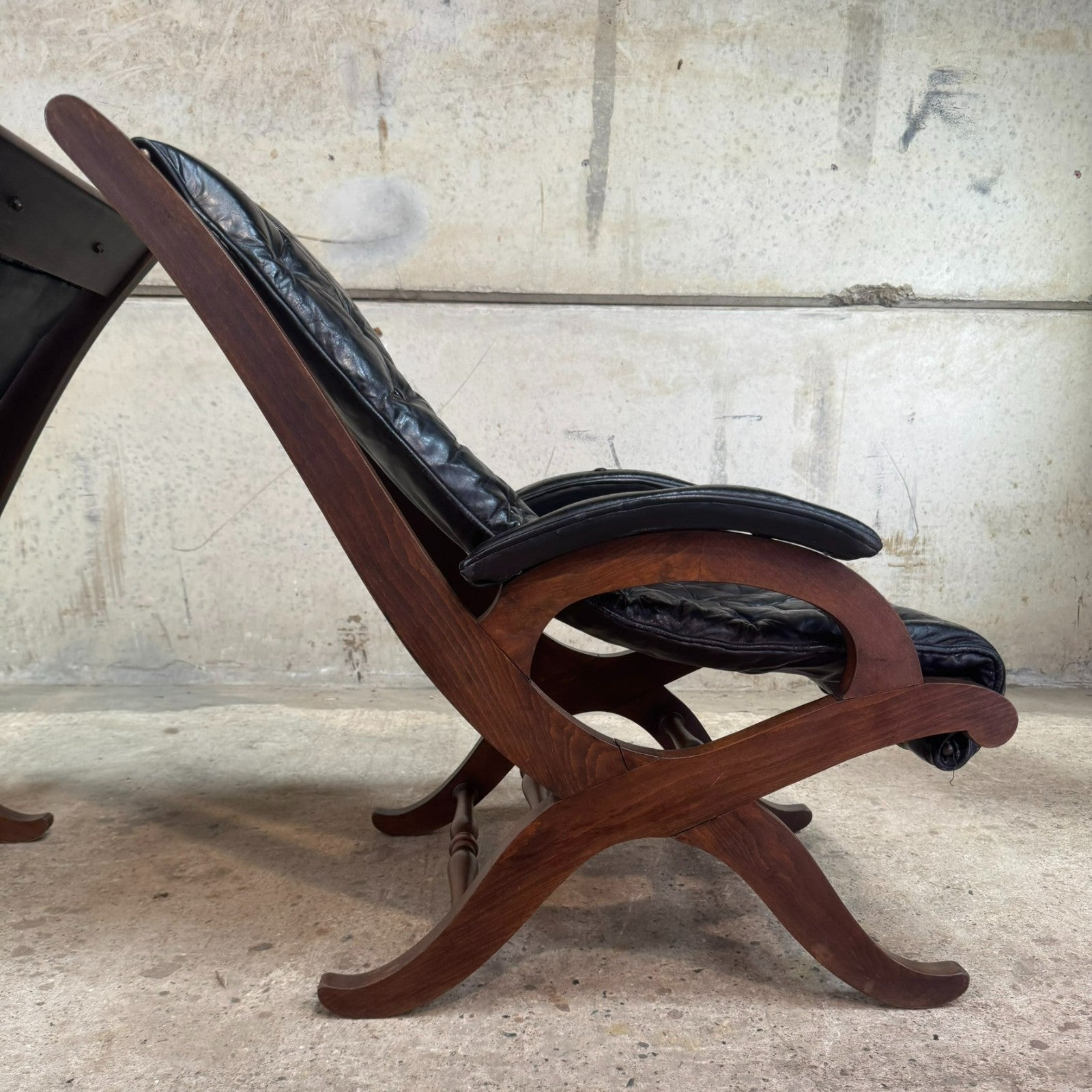 Pair of 1940s Spanish Slipper Chairs with Footstool – Pierre Lottier for Valenti