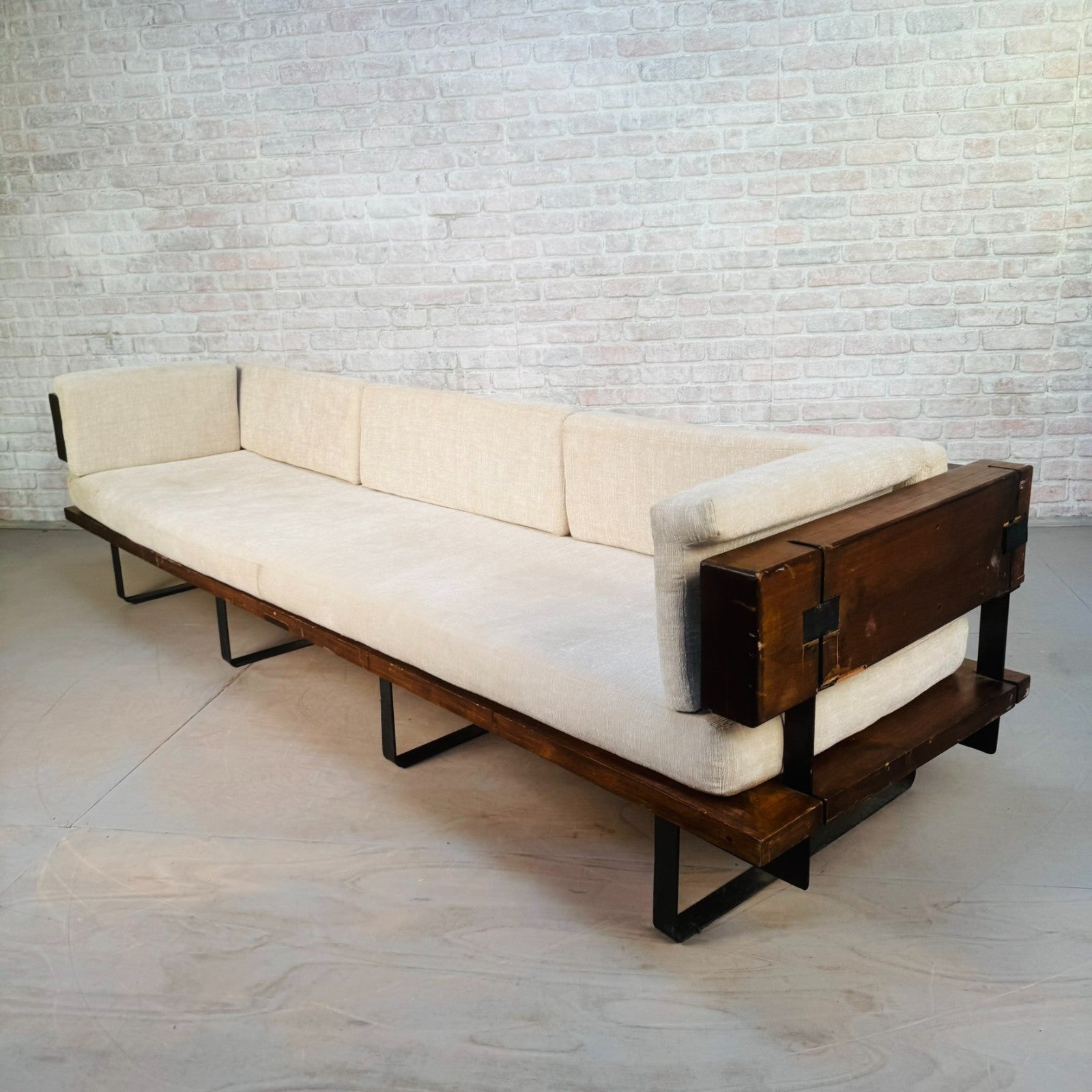 Very Long Mid-Century Inspired Rustic 4 Seater Sofa