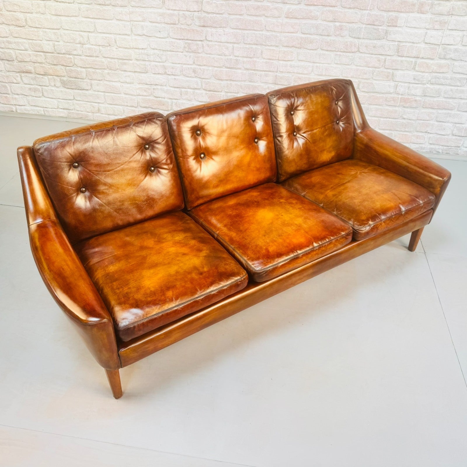 Vintage 1960s Ulferts Tibro Swedish Leather Sofa – Tan Leather #A498