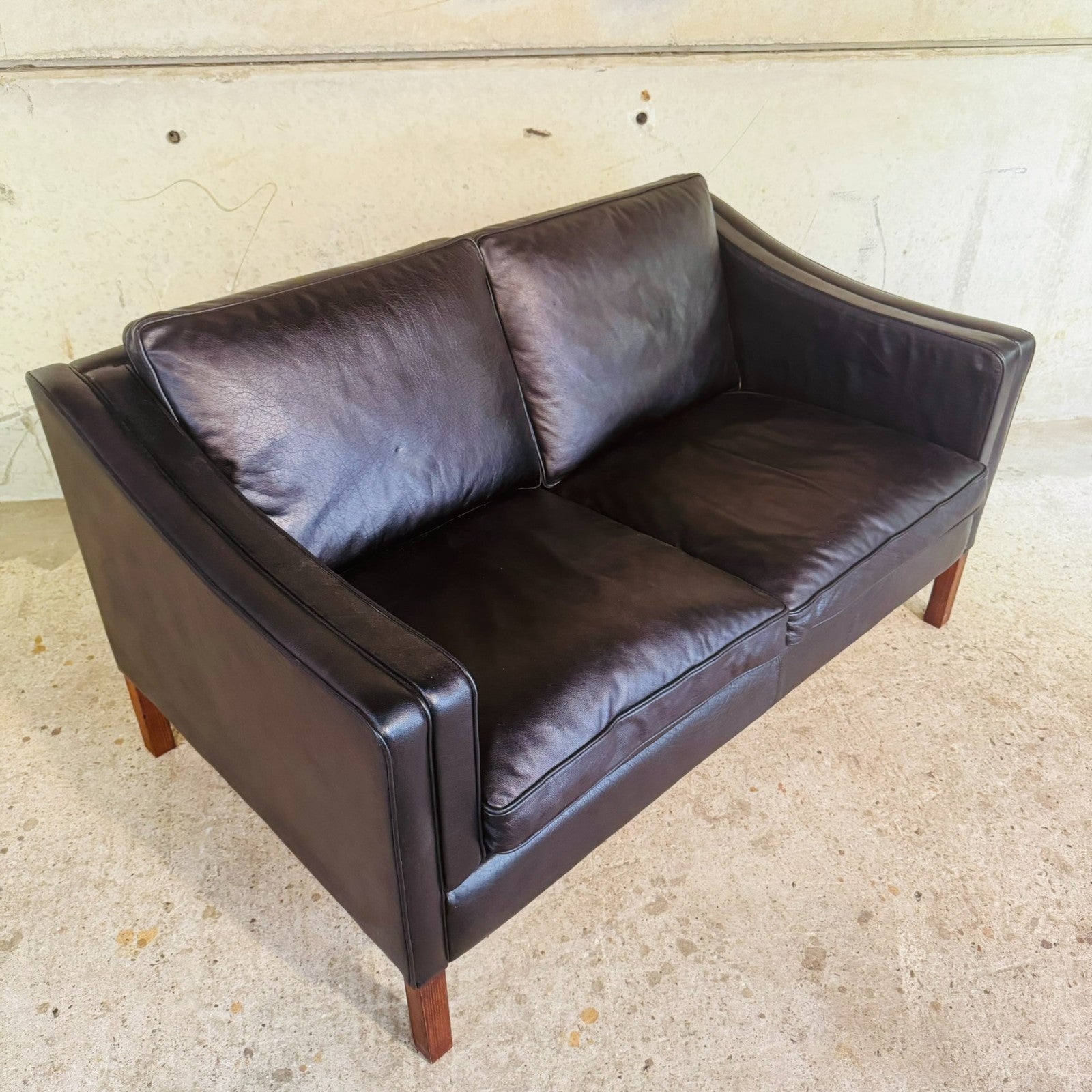 Vintage Danish Two-Seater Black Leather Sofa by Stouby – Stylish