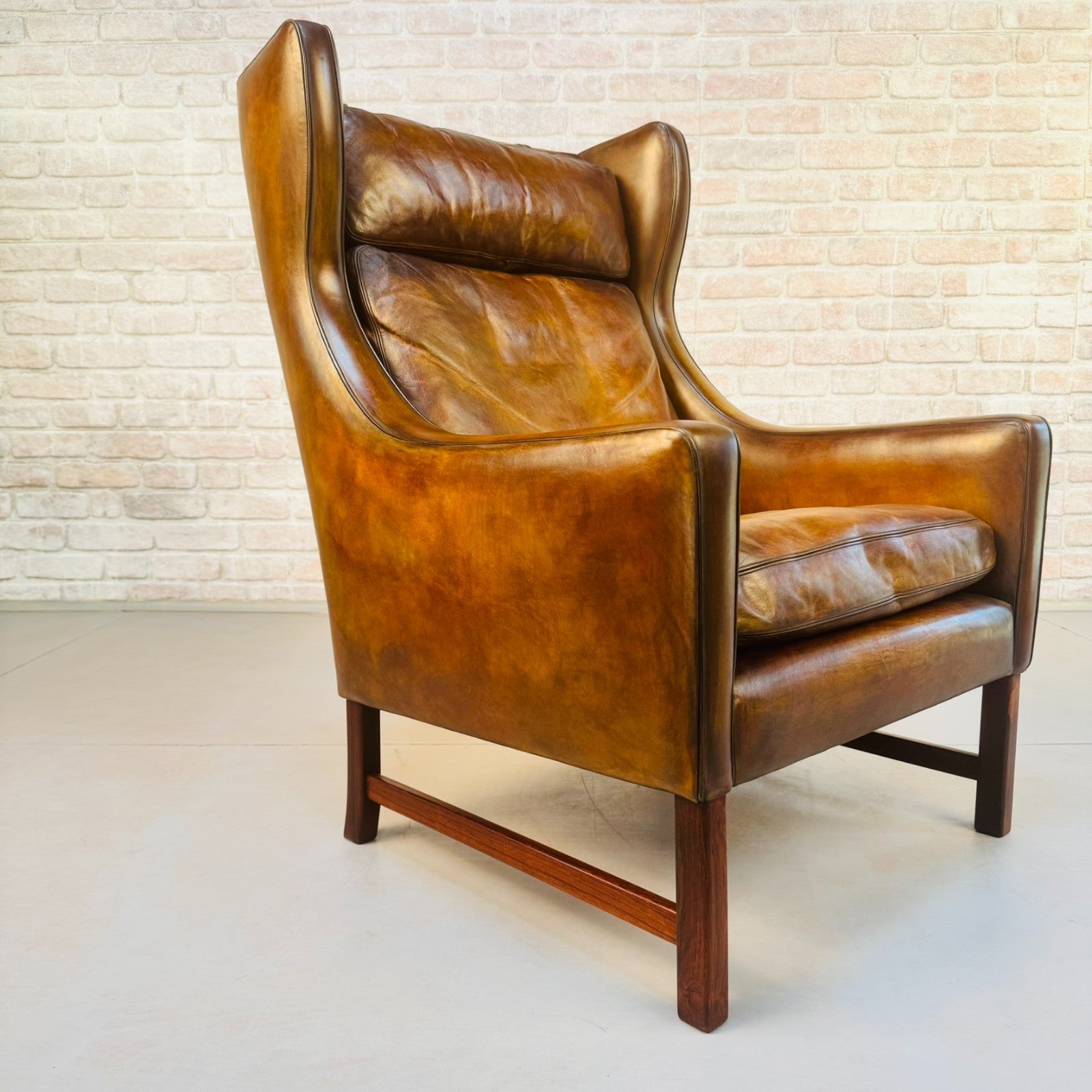 Vintage 1960s Fredrik Kayser Wingback Tan Leather Chair for Vatne Møbler