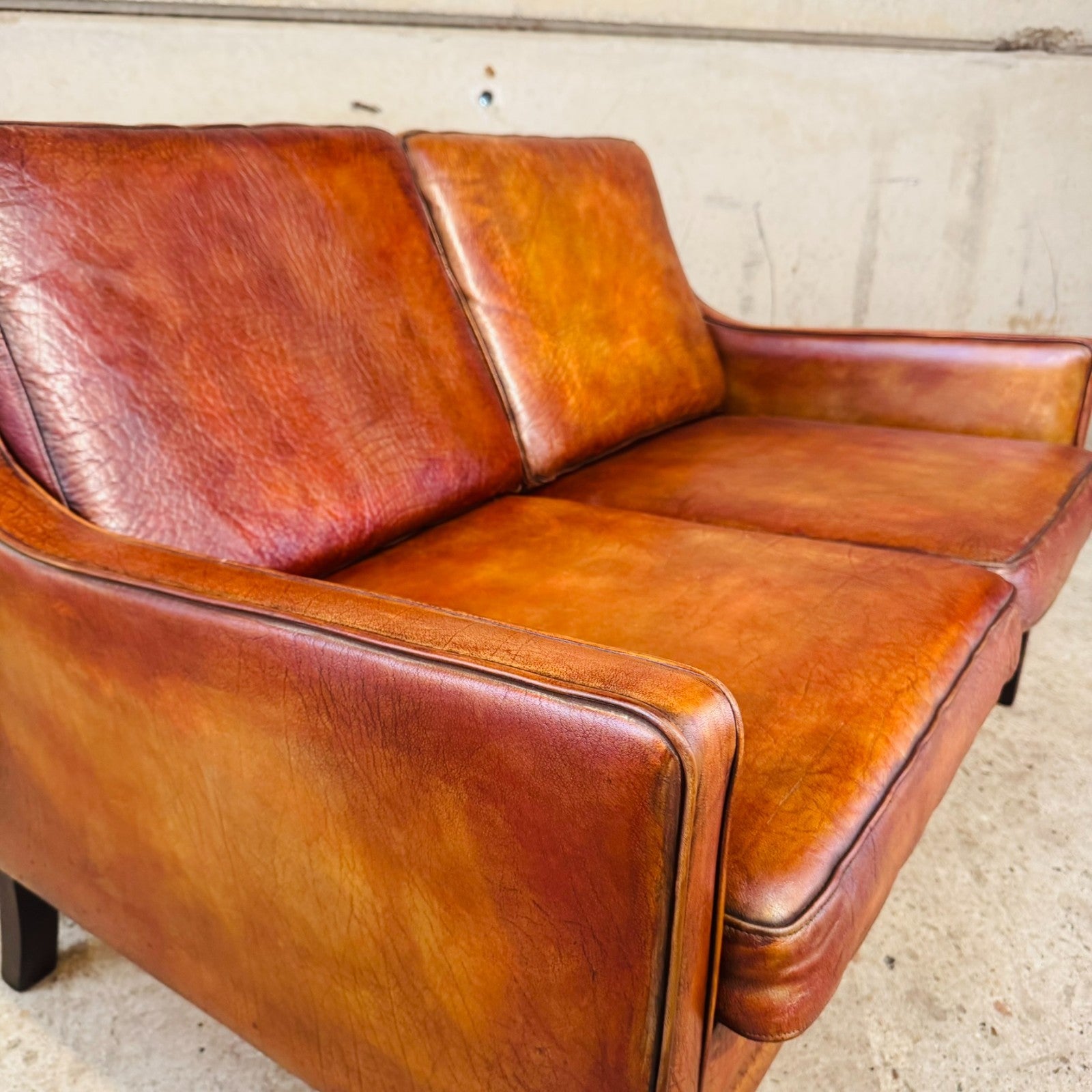 Mogens Hansen 1970 Cognac Leather Two-Seater Sofa – Buffalo Leather
