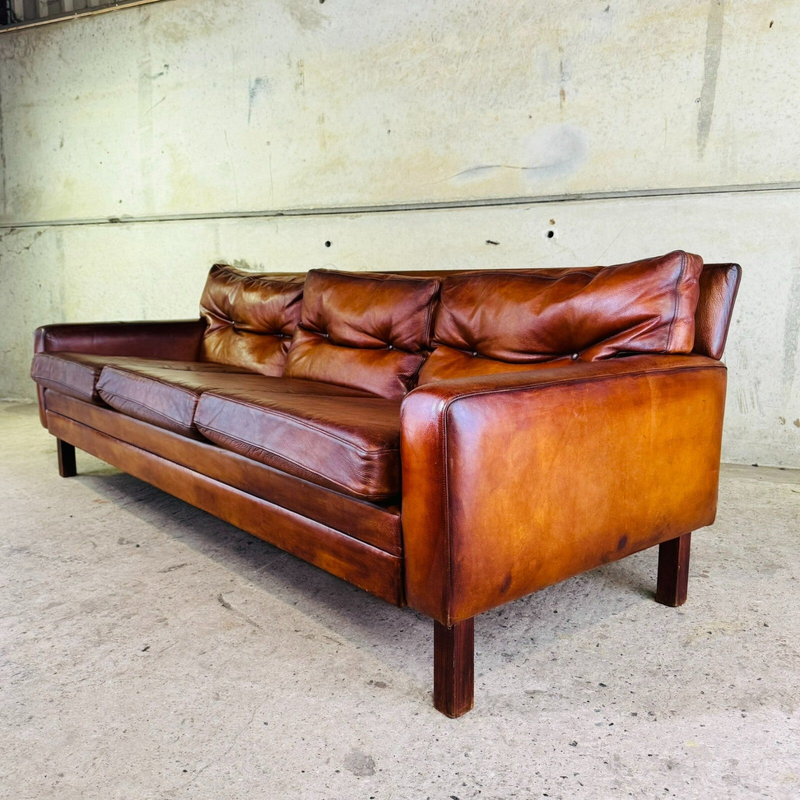Stunning 1970s Danish George Thams Three-Seater Tan Leather Sofa