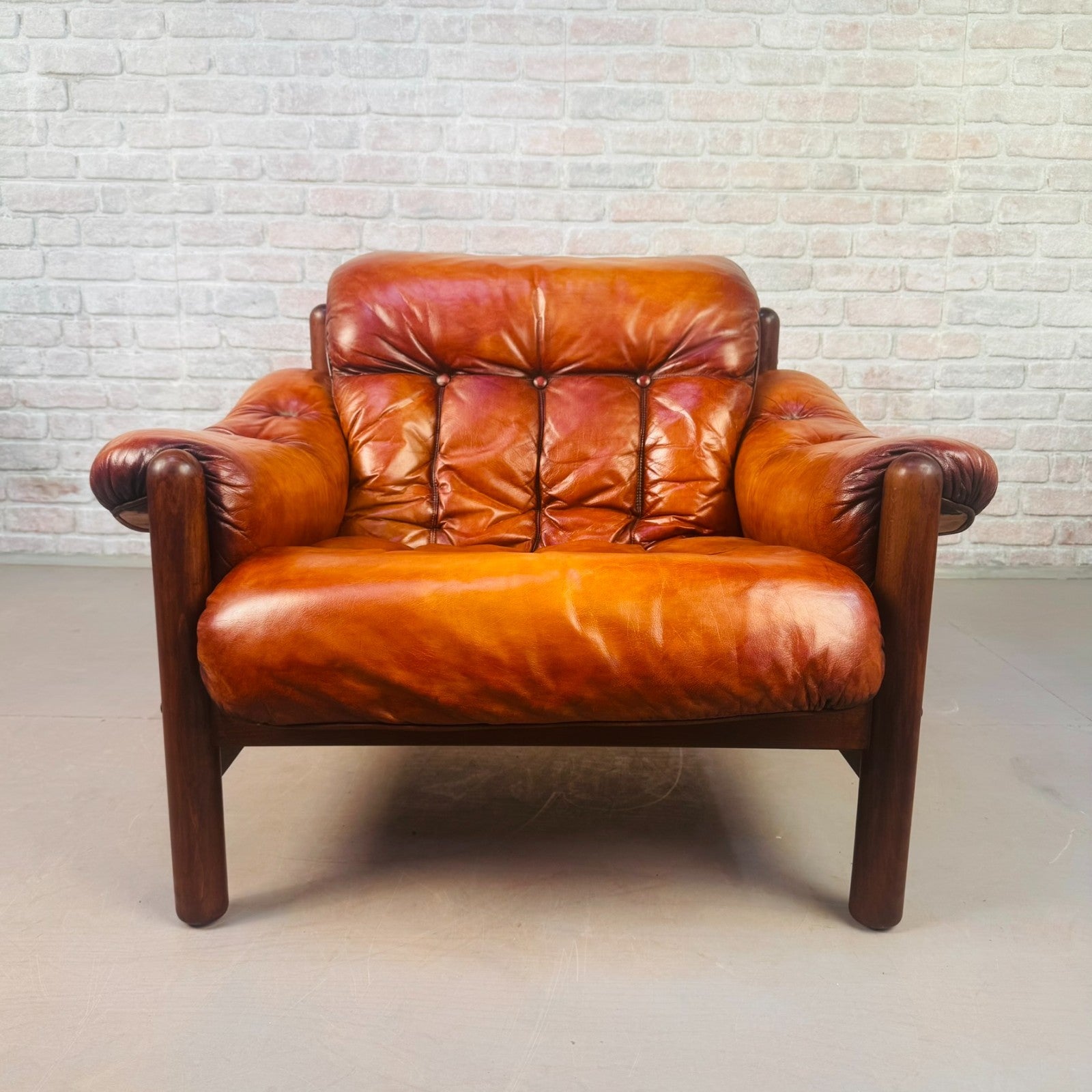 Vintage Swedish Cognac Leather Armchair Mid Century Scandinavian Lounge Chair