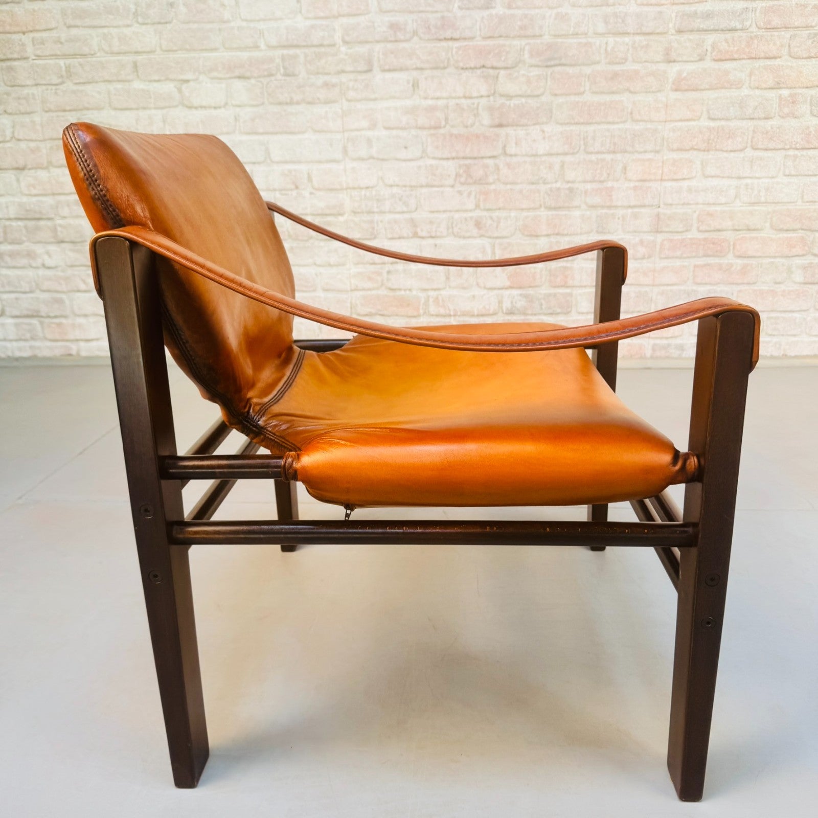Vintage Danish Safari Chair | Hand Dyed Tan Leather | Solid Beech Frame