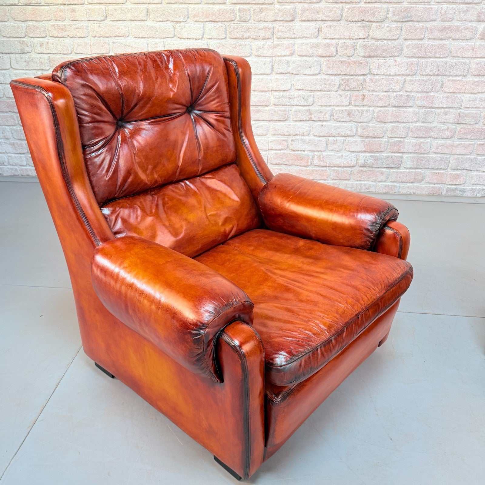 Pair of Mid-20th Century English Gimson & Slater Cognac Leather Armchairs
