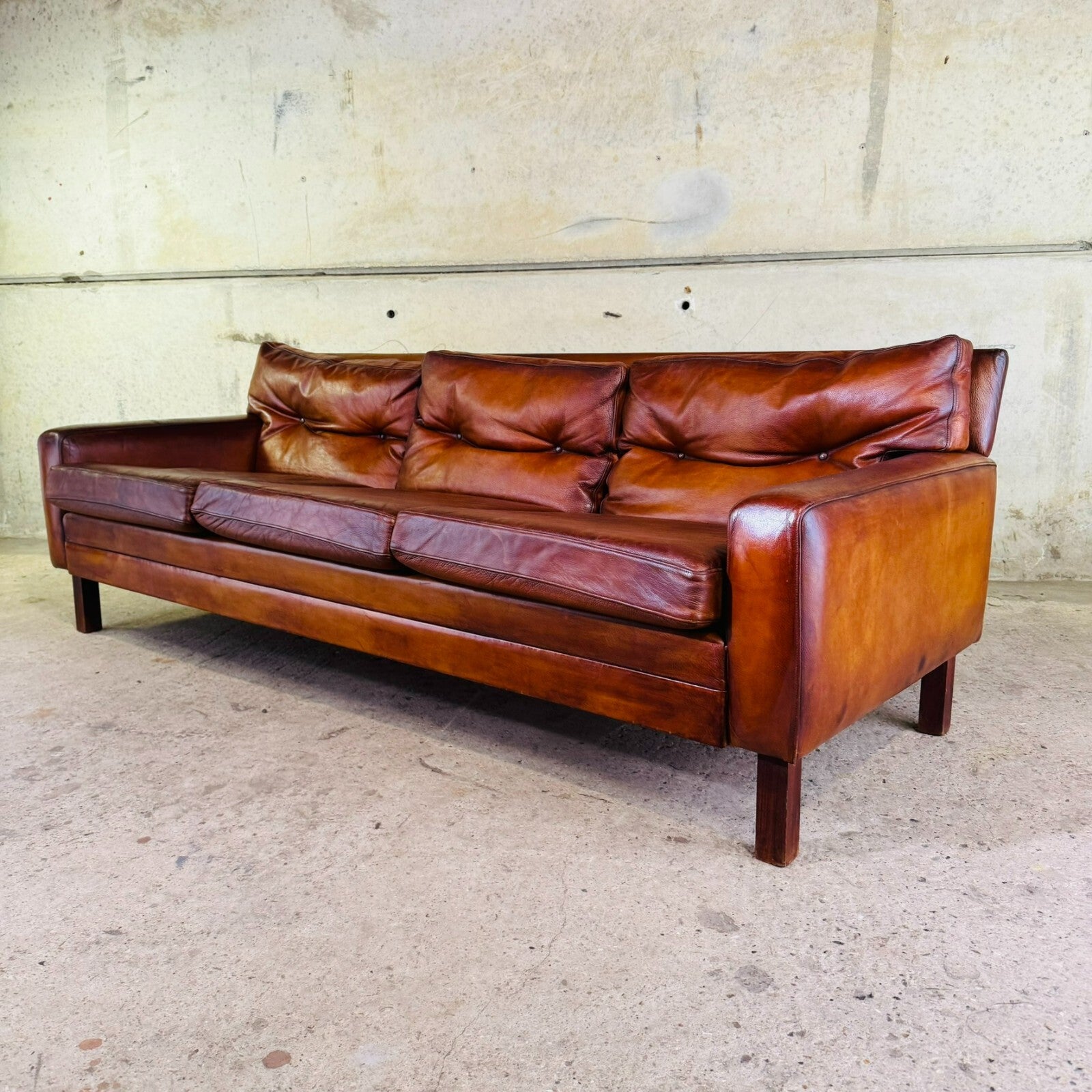 Stunning 1970s Danish George Thams Three-Seater Tan Leather Sofa