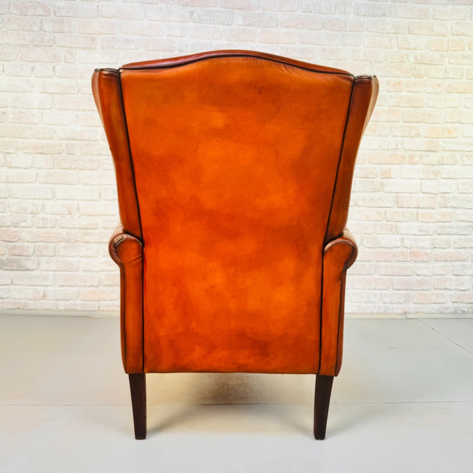 Vintage Danish Wingback Chair Tan Leather | Scandinavian Lounge Armchair