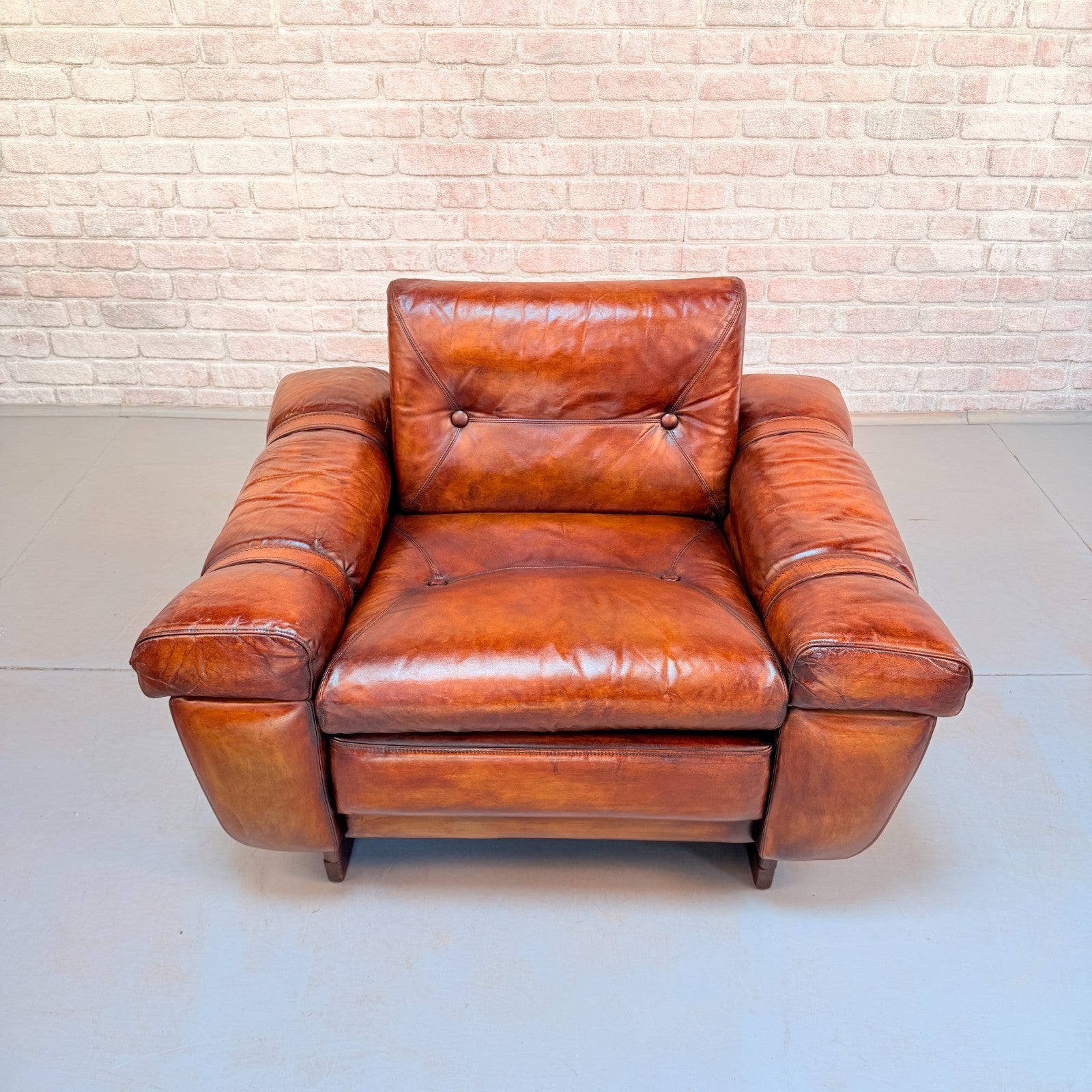 Vintage 1970s Svend Skippers Tan Leather Armchair Hand Dyed Cognac Patina