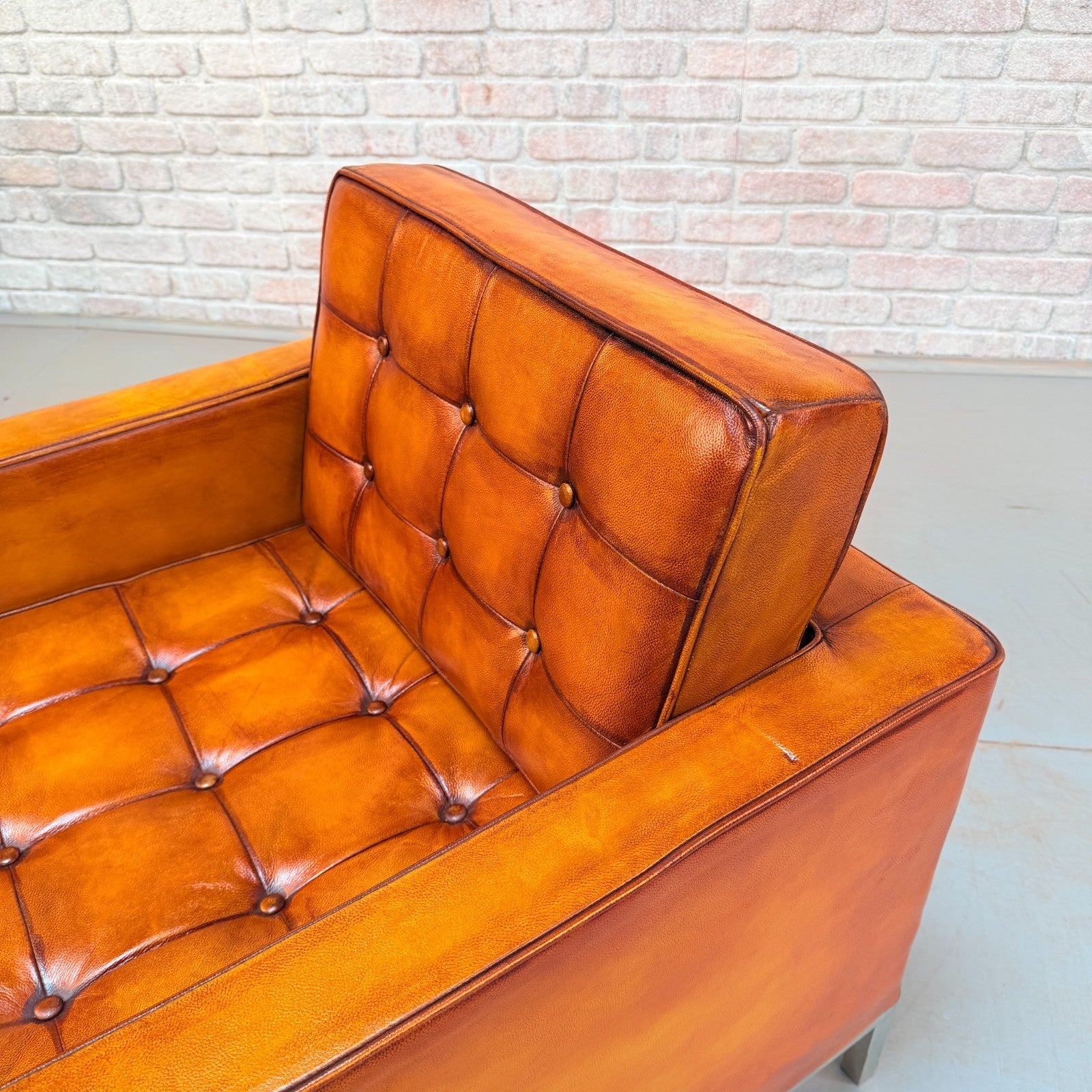 Vintage Florence Knoll Style Tan  Leather Armchair