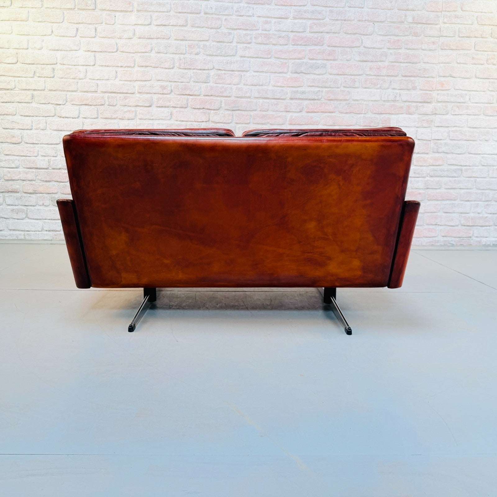 Vintage 1970s Danish Cognac Hand-Dyed Leather Two Seater Sofa