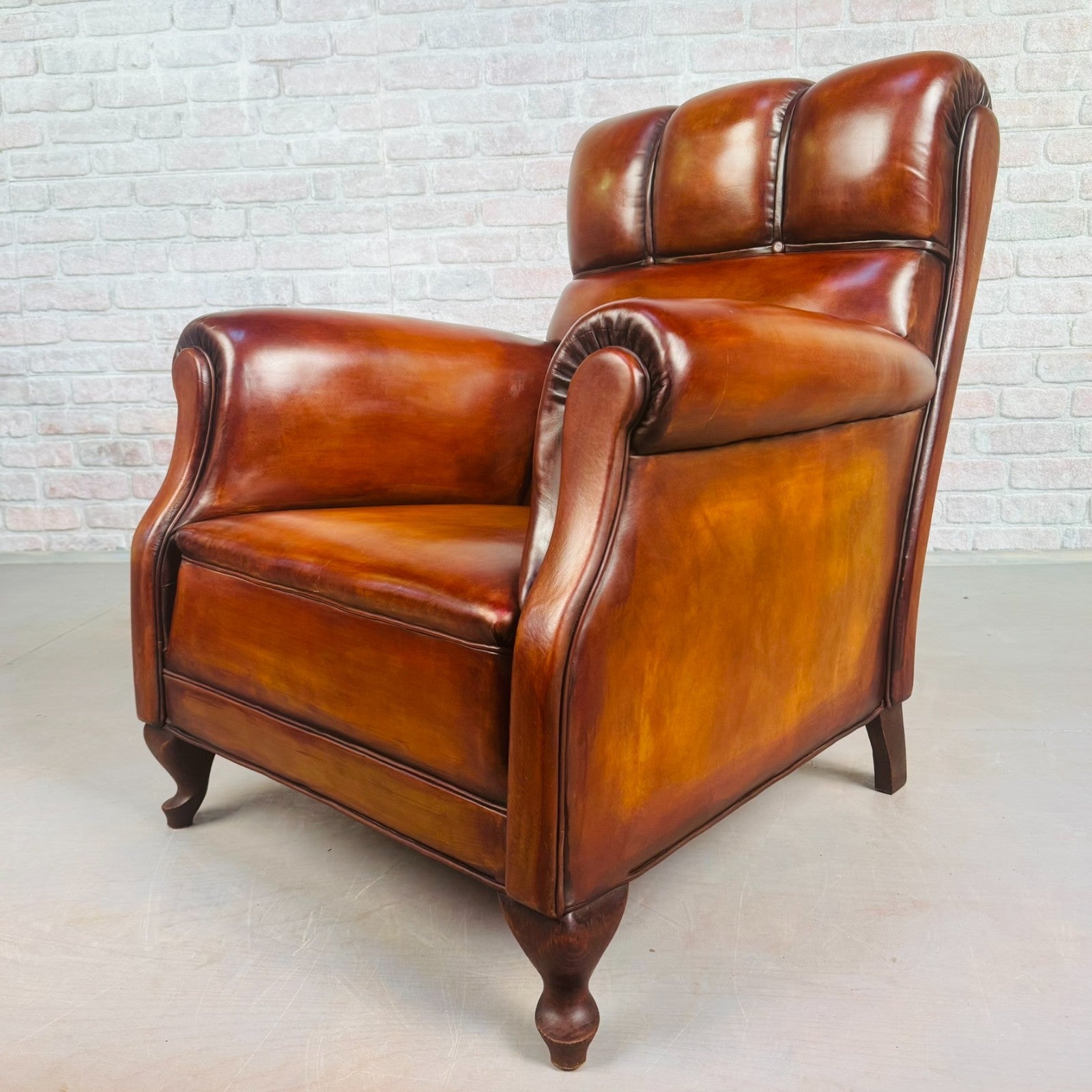 Vintage Danish High Back Tan Leather Armchair