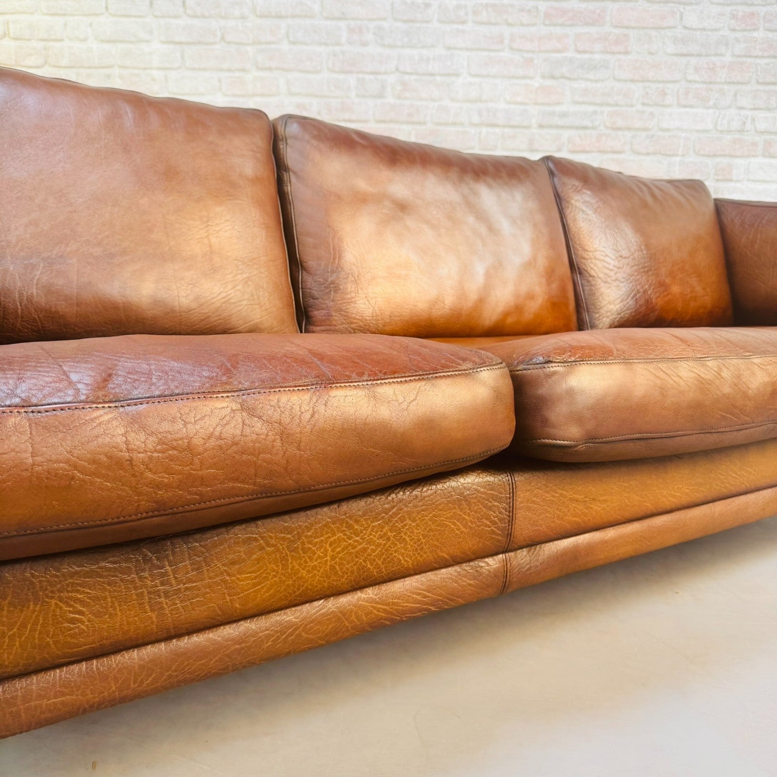 Vintage 1970s Mogens Hansen Danish Three Seater Tan Leather Sofa
