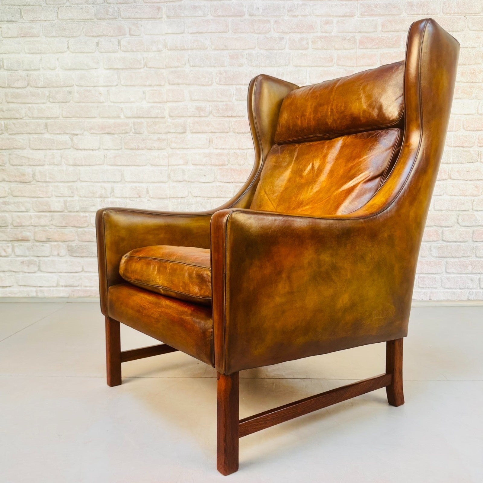 Vintage 1960s Fredrik Kayser Wingback Tan Leather Chair for Vatne Møbler