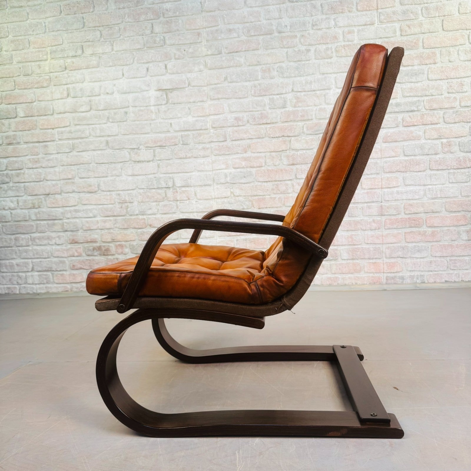 Vintage Danish Bentwood Tan Leather Armchair – Compact, Comfortable