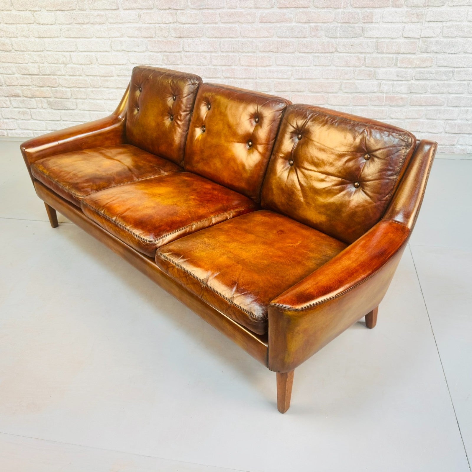 Vintage 1960s Ulferts Tibro Swedish Leather Sofa – Tan Leather #A498