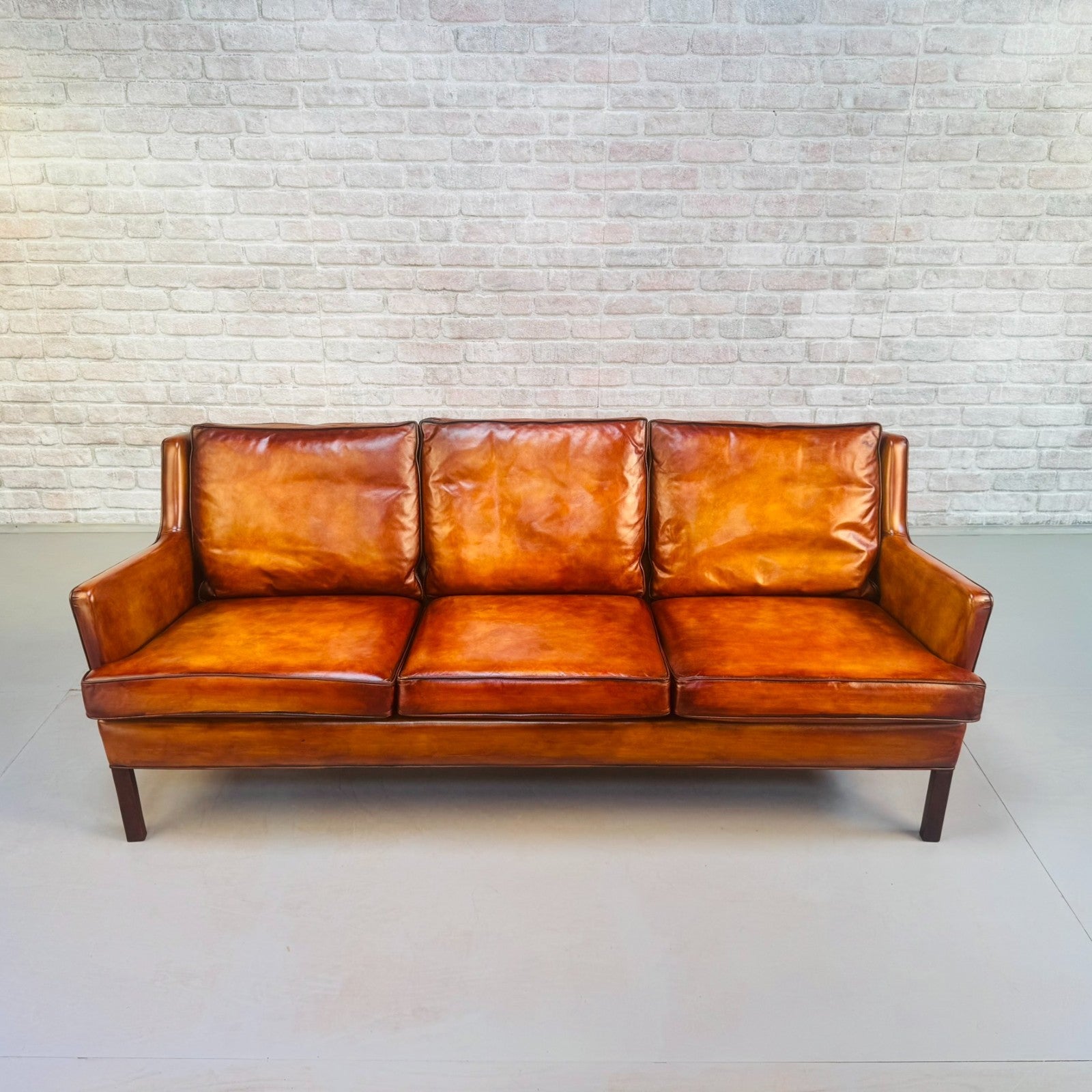 Vintage Danish Three Seater Tan Leather Sofa