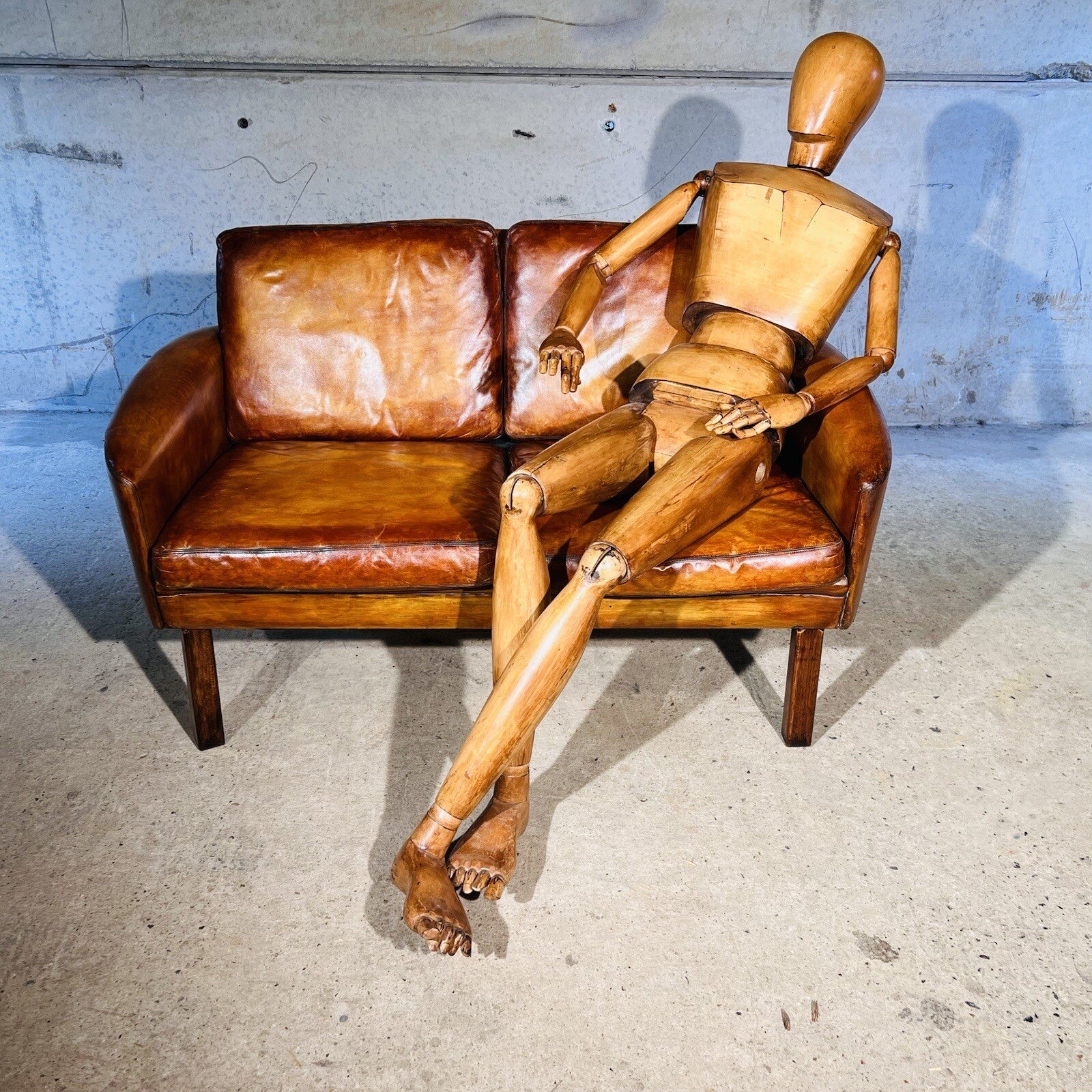 Neat Vintage Danish 1960s  Leather Two seater Sofa - Patinated Tan